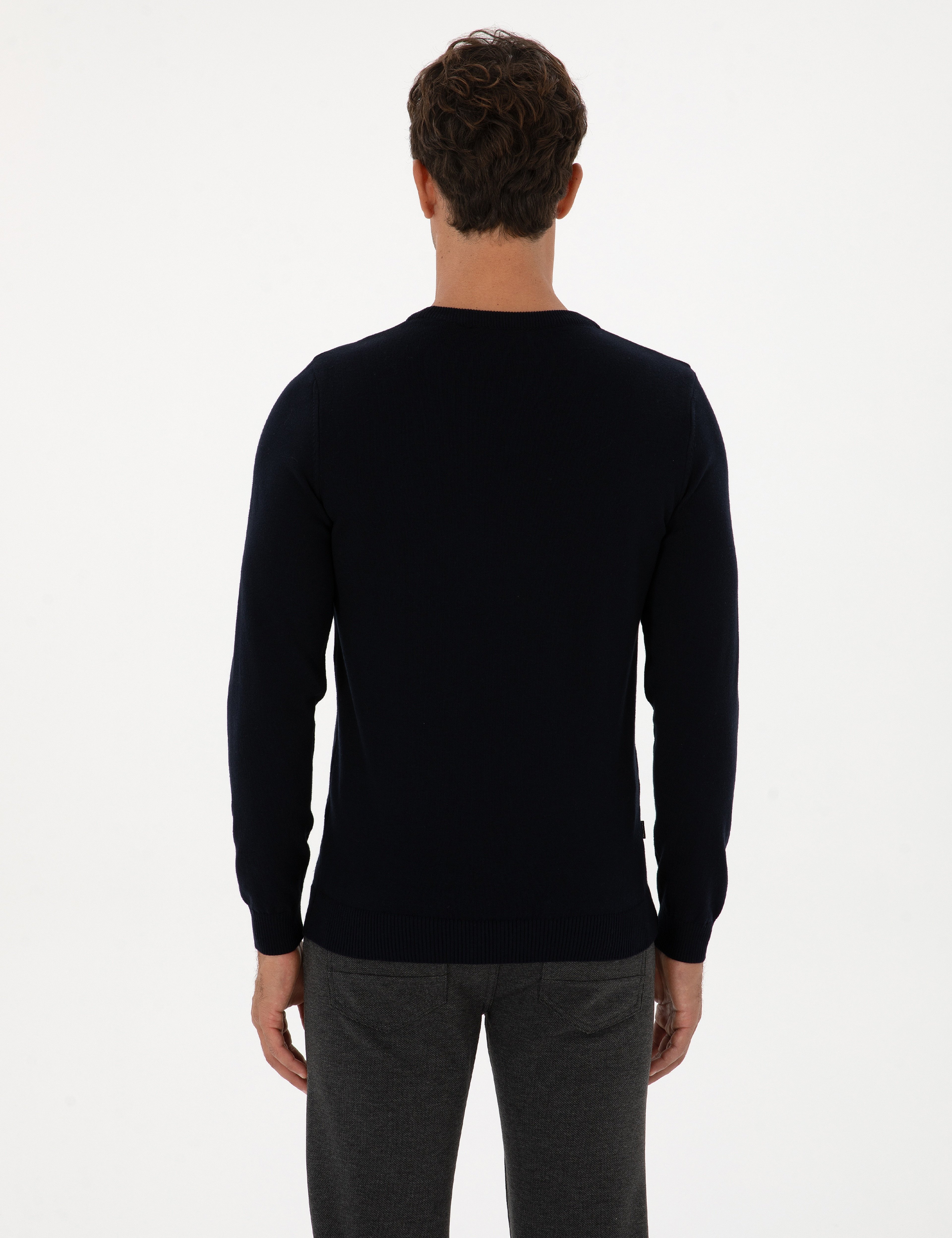 Lacivert Slim Fit Bisiklet Yaka Basic Triko Kazak