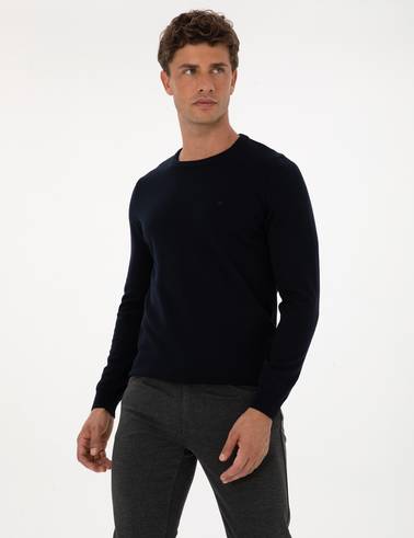 Lacivert Slim Fit Bisiklet Yaka Basic Triko Kazak