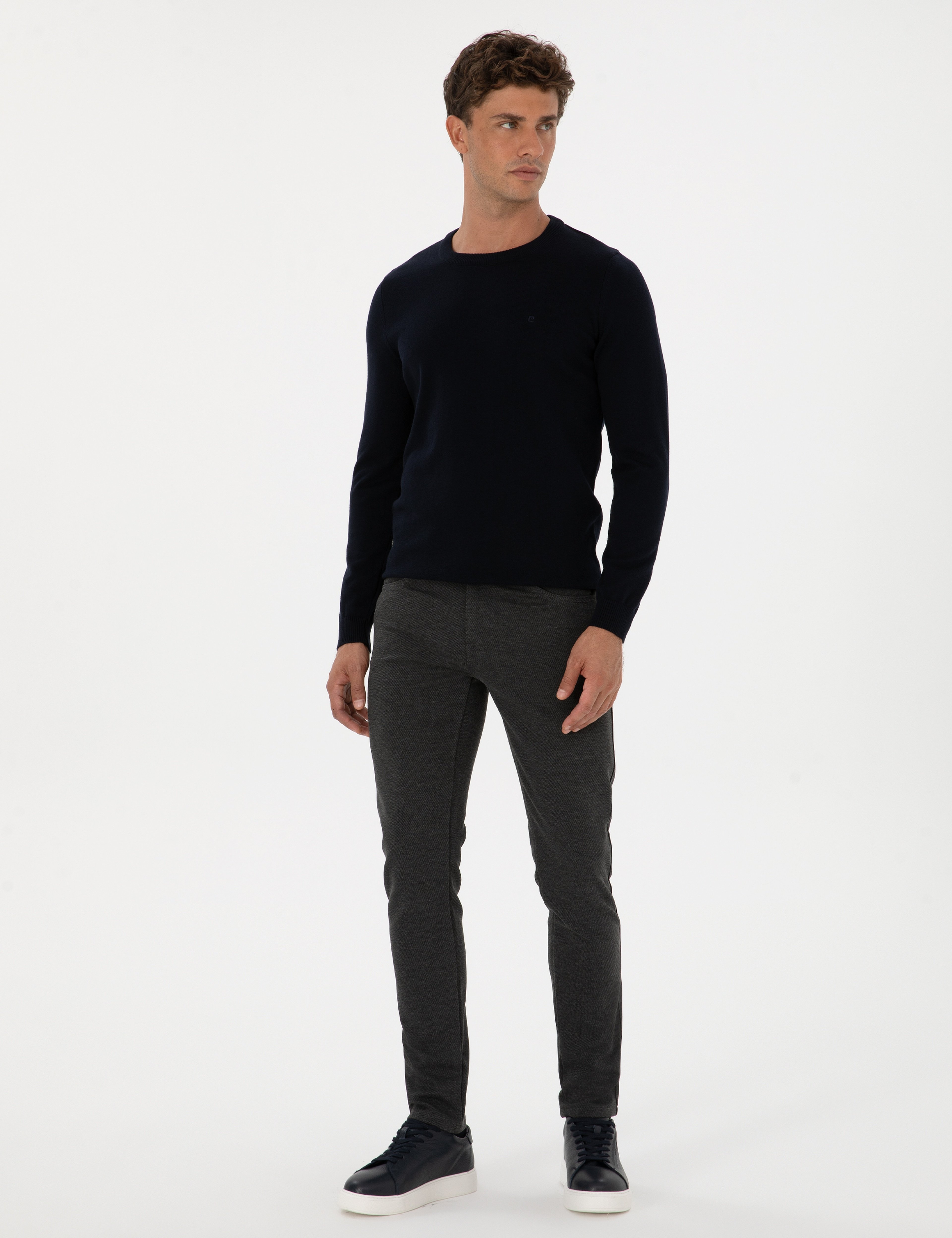 Lacivert Slim Fit Bisiklet Yaka Basic Triko Kazak