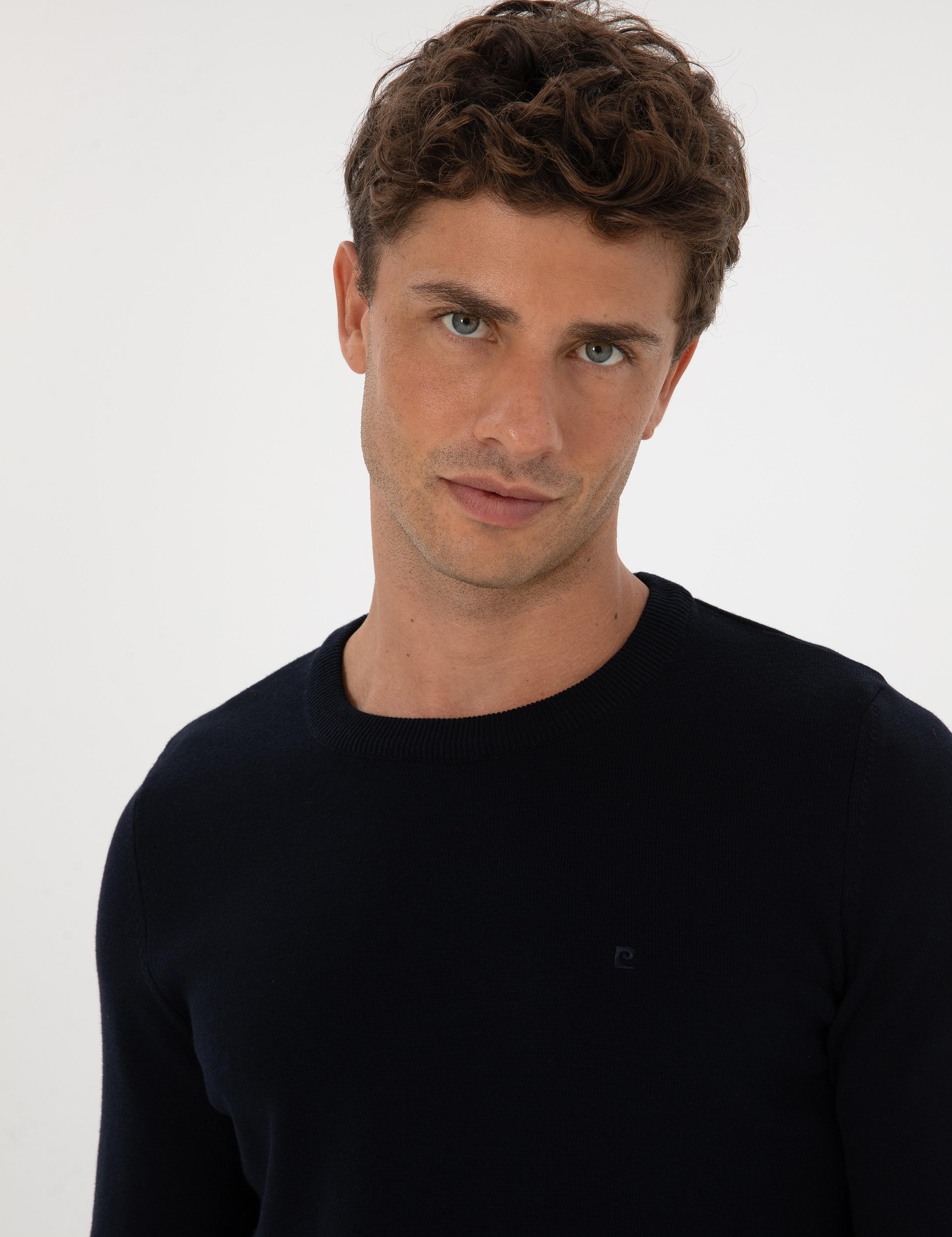 Lacivert Slim Fit Bisiklet Yaka Basic Triko Kazak