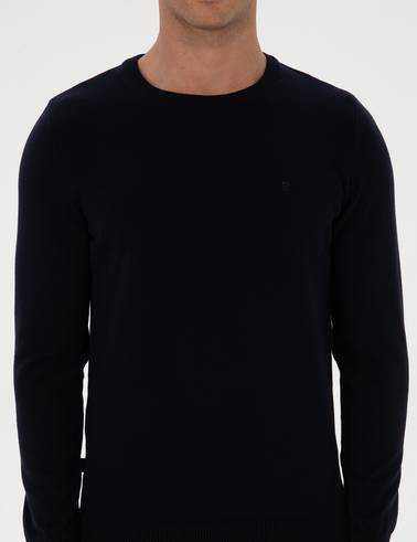 Lacivert Slim Fit Bisiklet Yaka Basic Triko Kazak