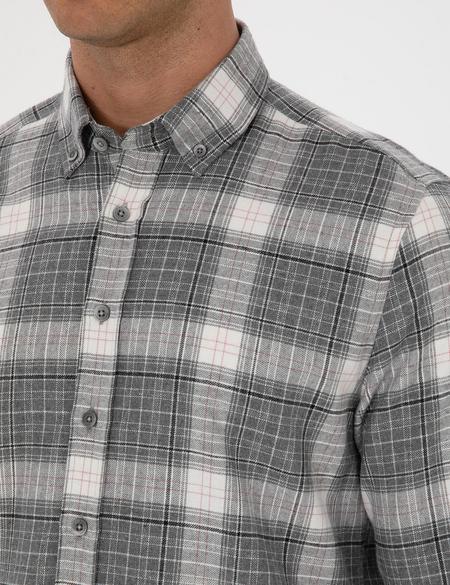 Gri Regular Fit Ekose Uzun Kollu Spor Gömlek - 50311114019