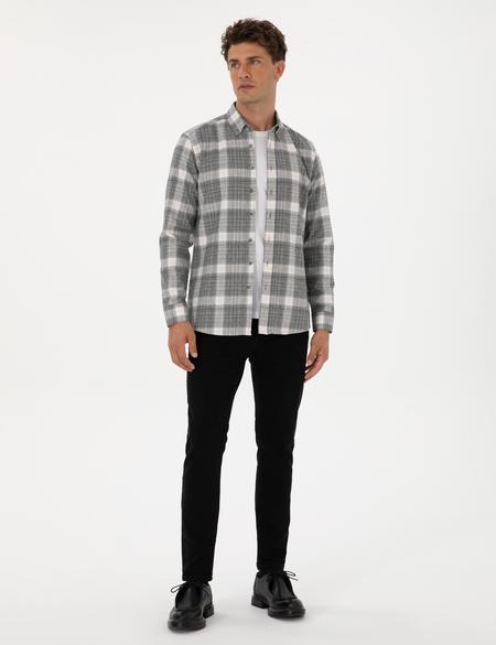 Gri Regular Fit Ekose Uzun Kollu Spor Gömlek - 50311114019