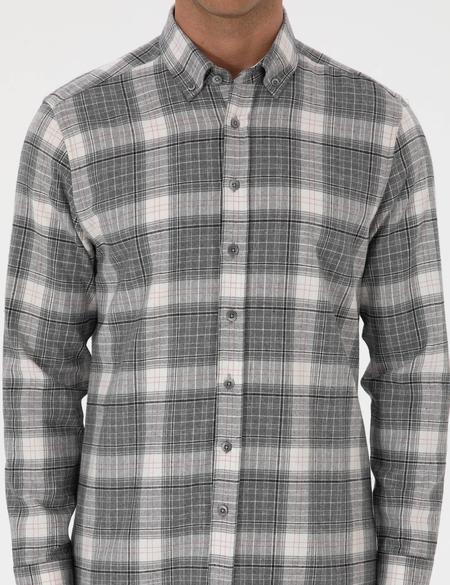 Gri Regular Fit Ekose Uzun Kollu Spor Gömlek - 50311114019