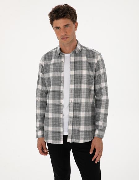 Gri Regular Fit Ekose Uzun Kollu Spor Gömlek - 50311114019