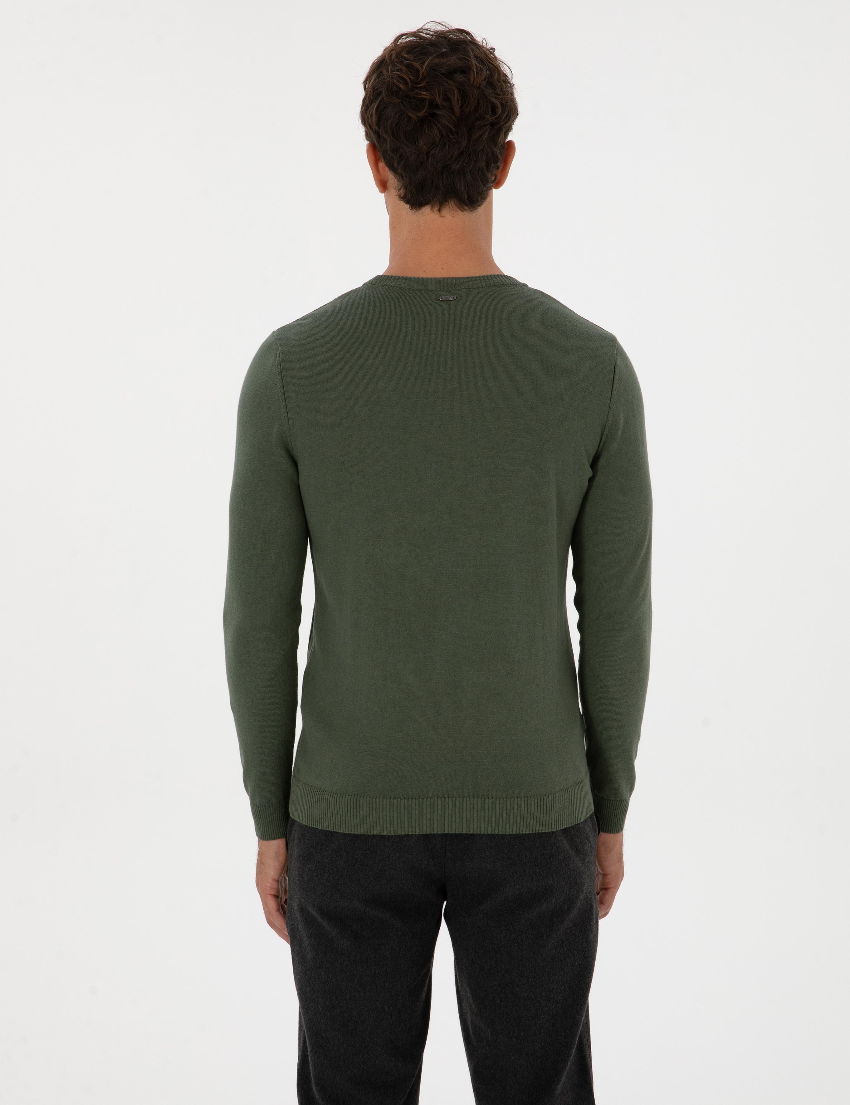 Koyu Haki Slim Fit Bisiklet Yaka Triko Kazak