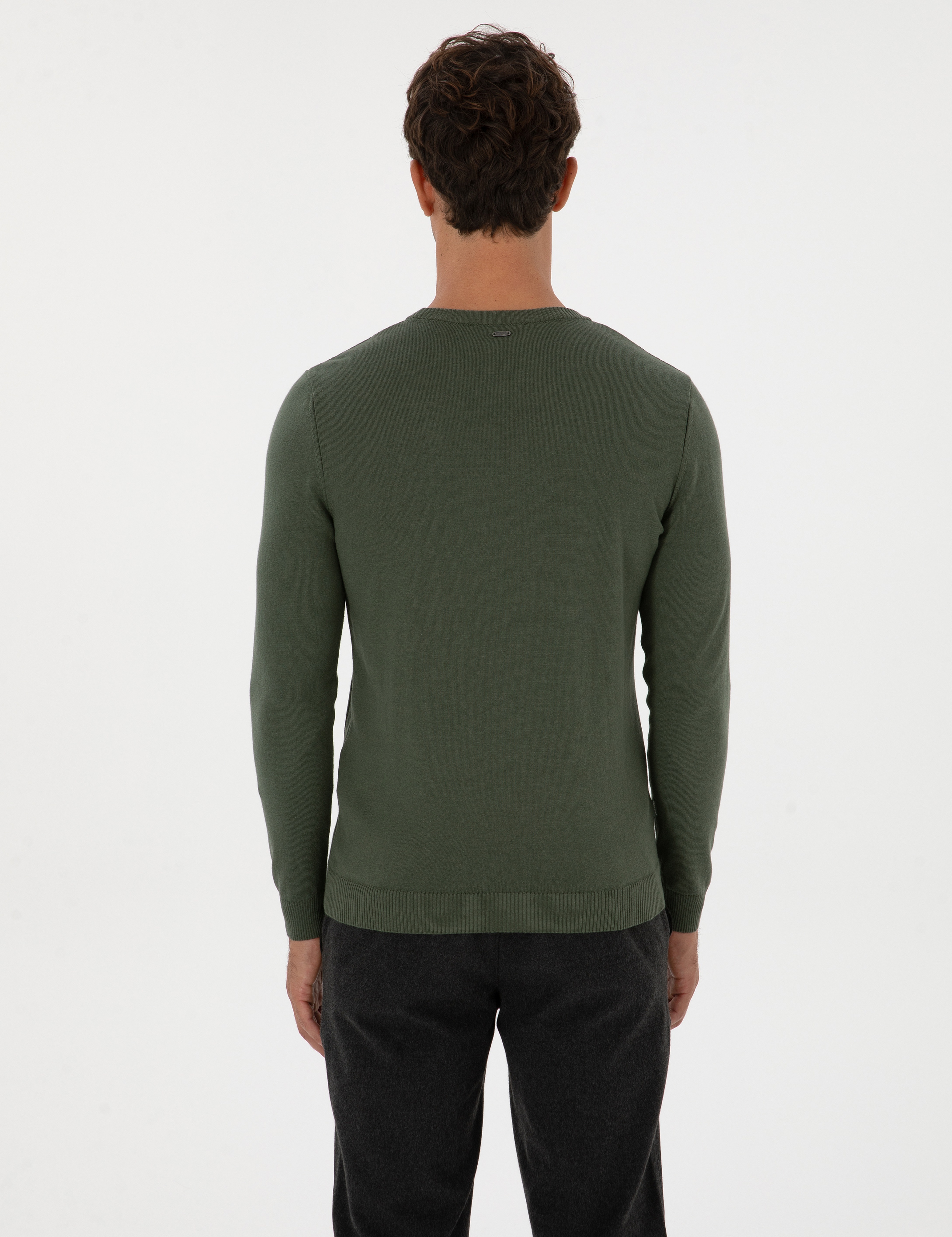 Koyu Haki Slim Fit Bisiklet Yaka Triko Kazak - Image 5