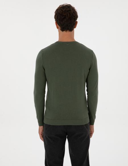 Koyu Haki Slim Fit Bisiklet Yaka Triko Kazak - 50315584017