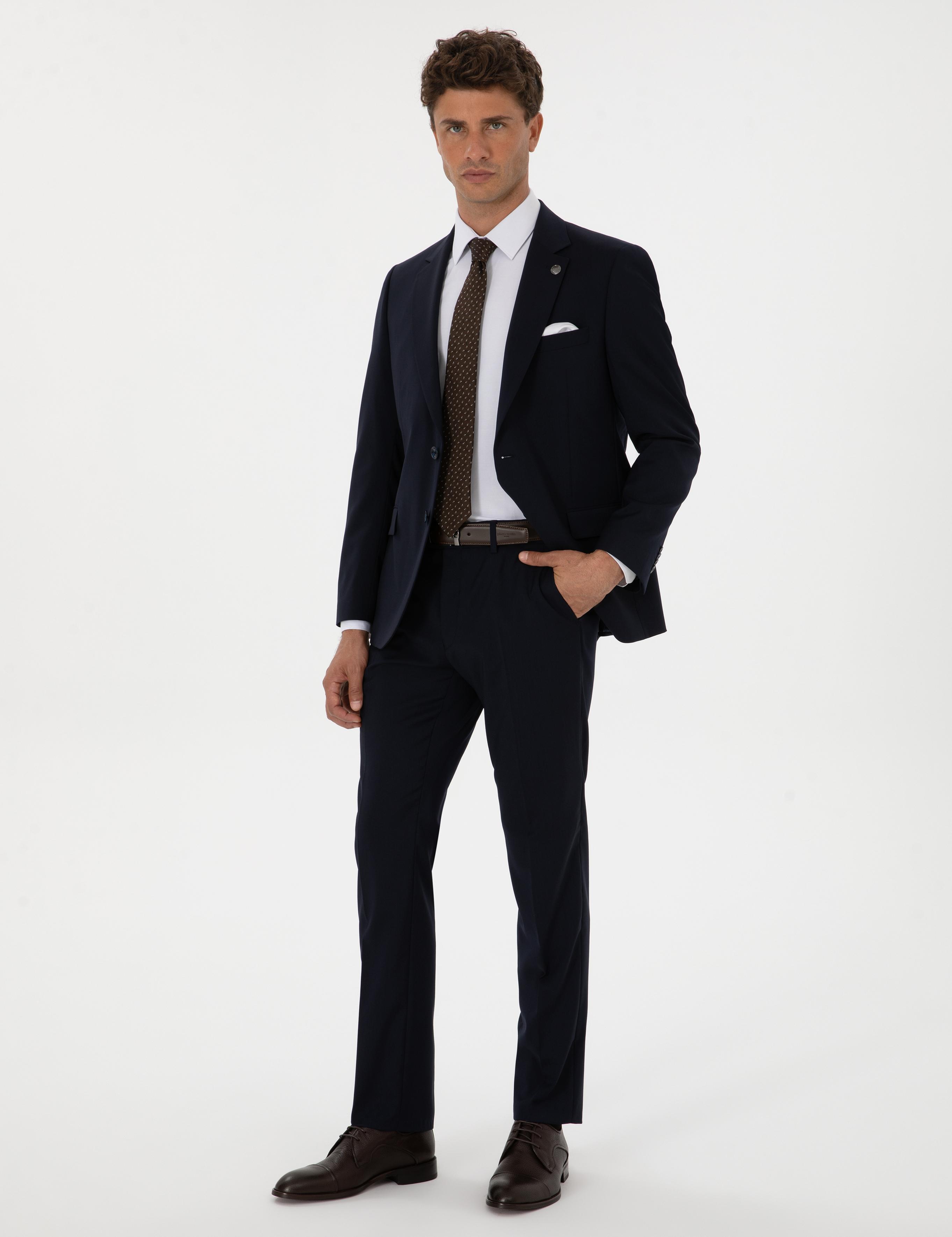 Lacivert Slim Fit %100 Yün Takım Elbise