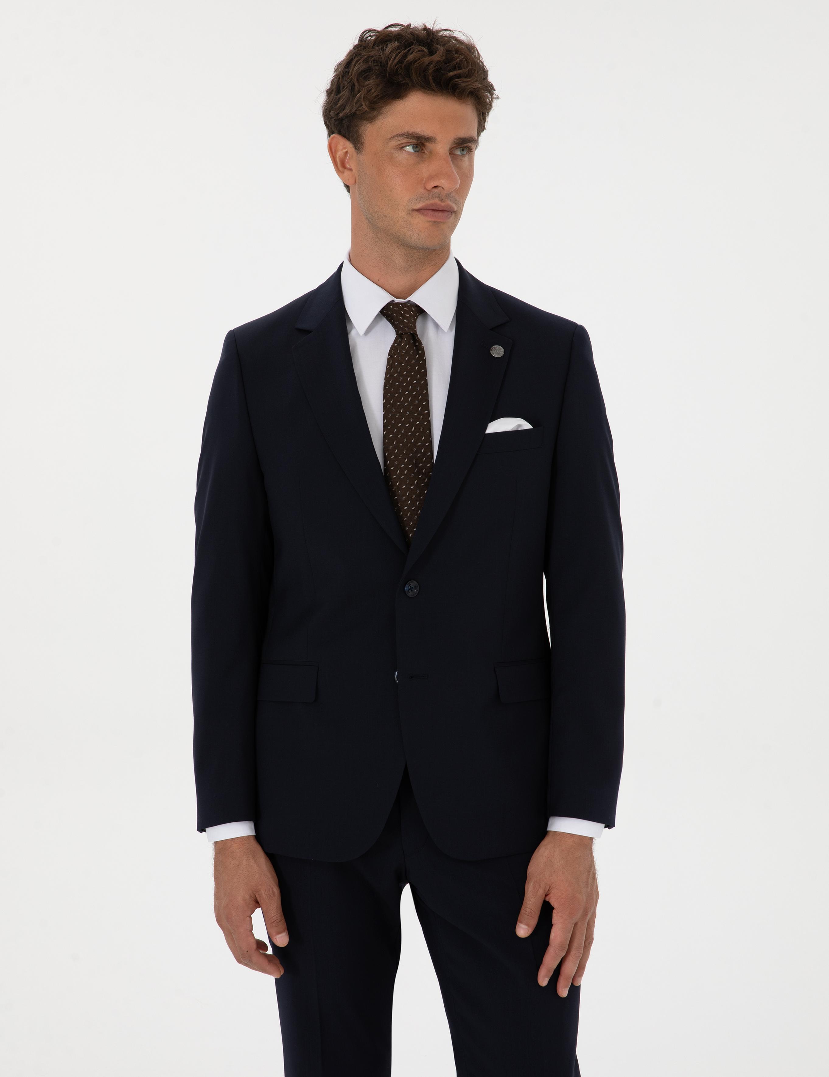 Lacivert Slim Fit %100 Yün Takım Elbise