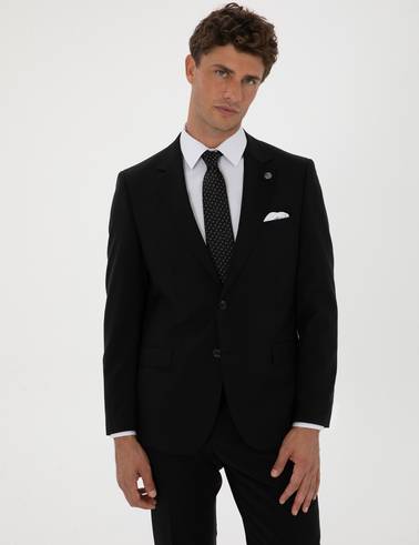 Siyah Slim Fit %100 Yün Takım Elbise