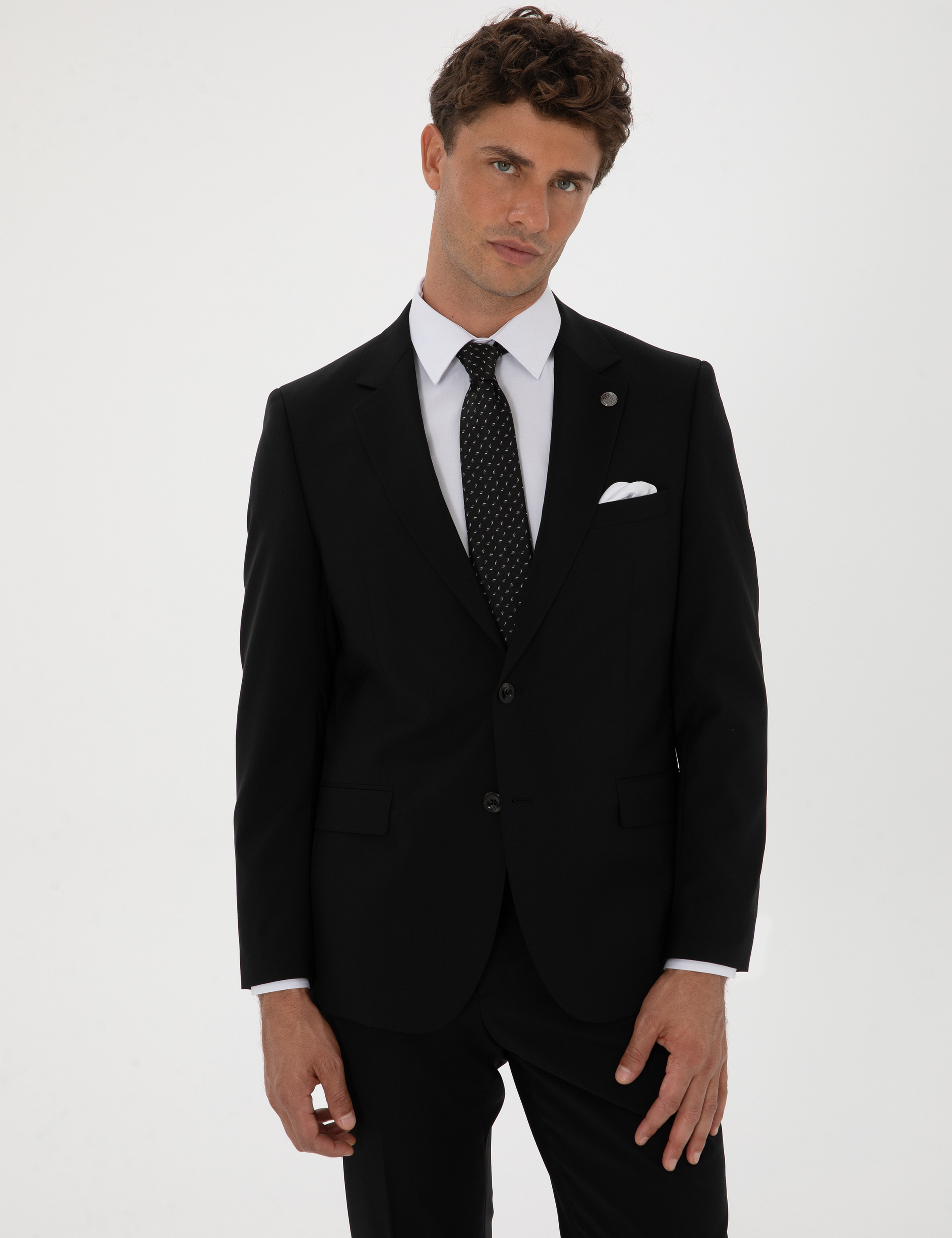 Siyah Slim Fit %100 Yün Takım Elbise