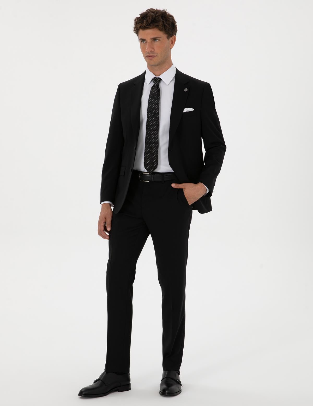 Siyah Slim Fit %100 Yün Takım Elbise - 50313966008