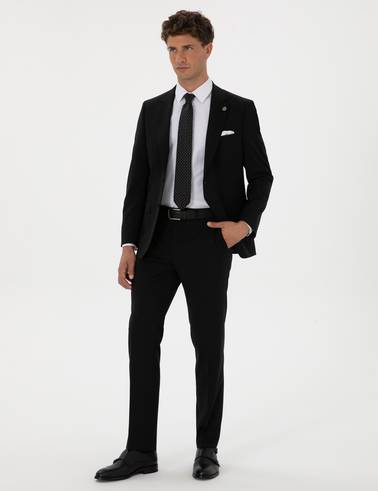 Siyah Slim Fit %100 Yün Takım Elbise