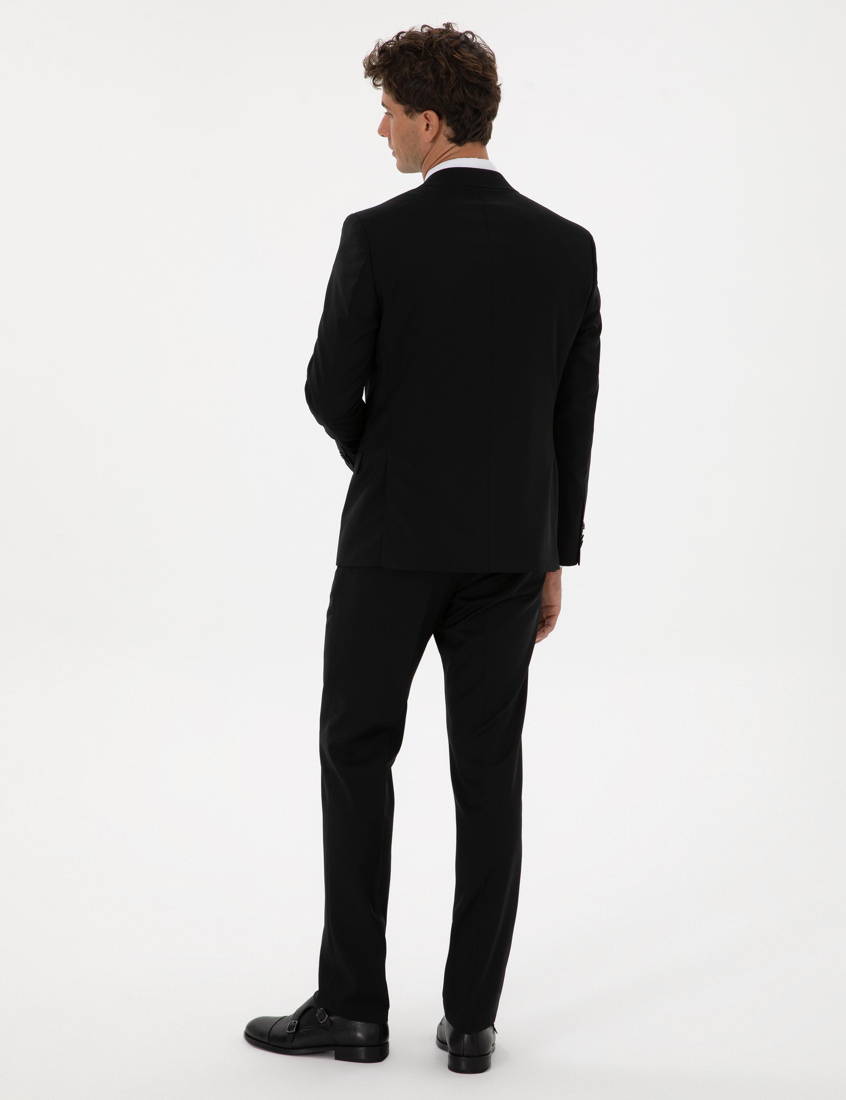 Siyah Slim Fit %100 Yün Takım Elbise