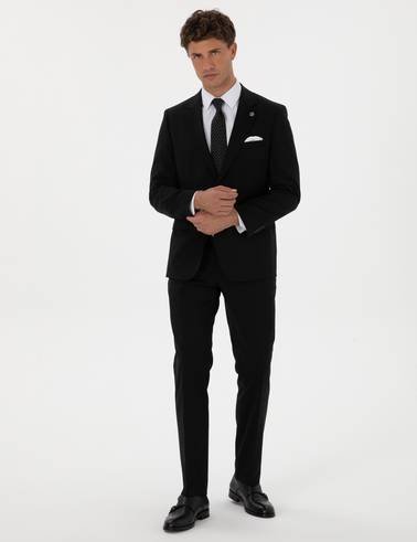 Siyah Slim Fit %100 Yün Takım Elbise