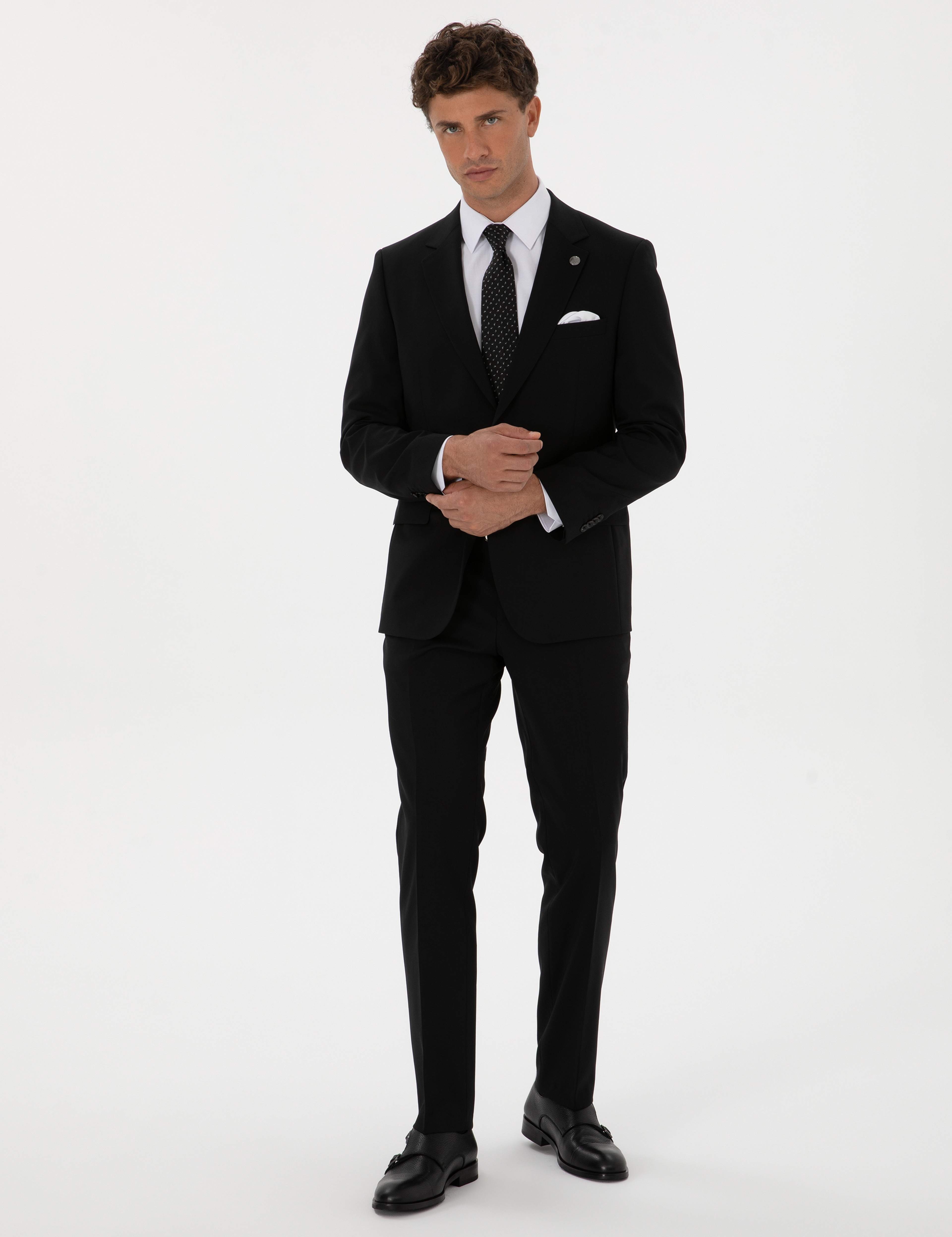 Siyah Slim Fit %100 Yün Takım Elbise - Image 1