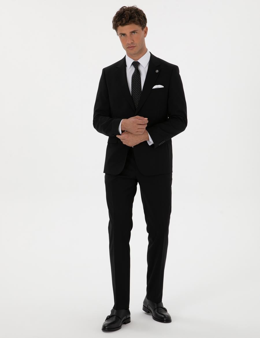 Siyah Slim Fit %100 Yün Takım Elbise