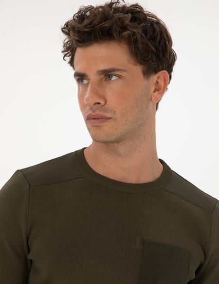 Koyu Haki Regular Fit Bisiklet Yaka Triko Kazak - 50315762019