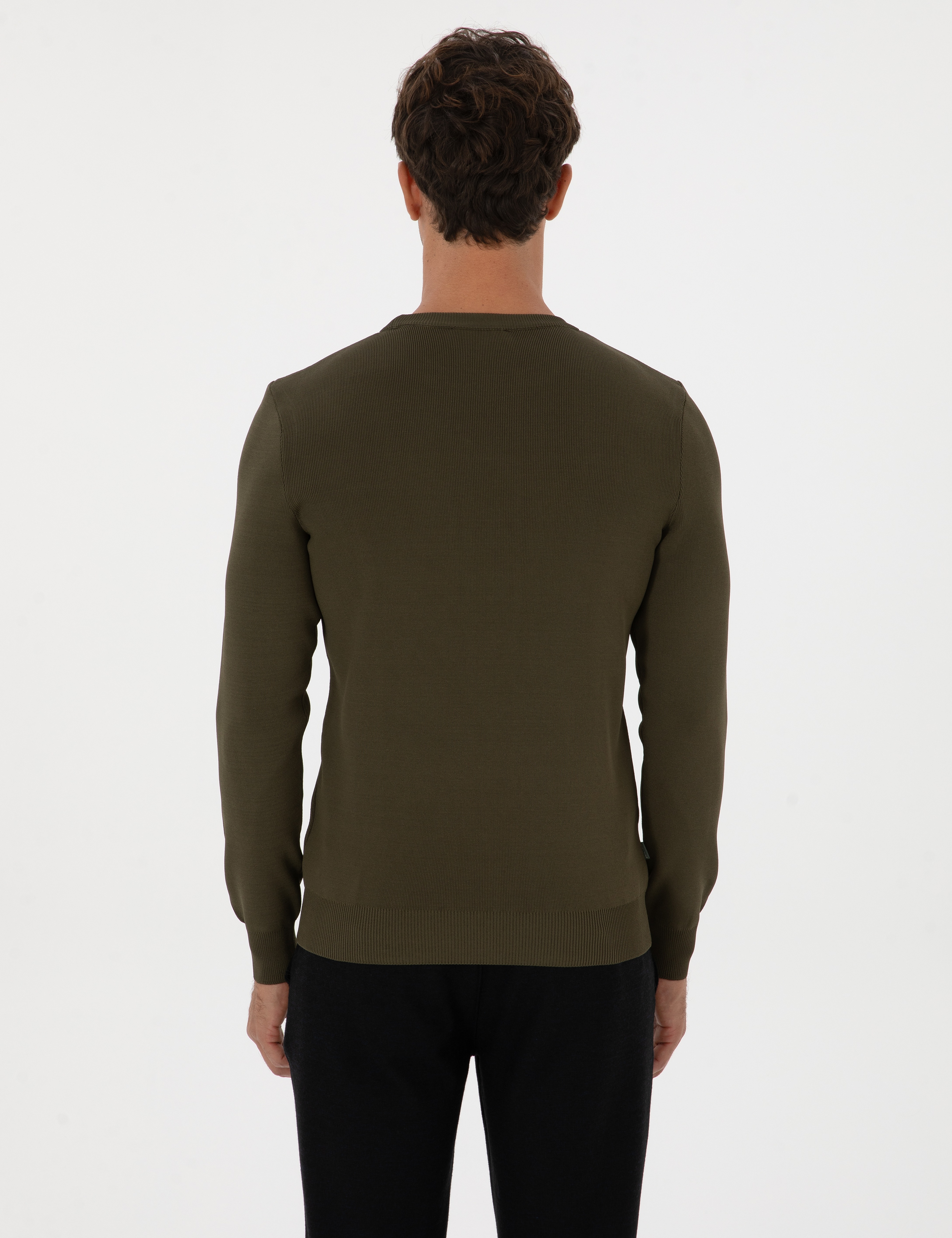 Koyu Haki Regular Fit Bisiklet Yaka Triko Kazak