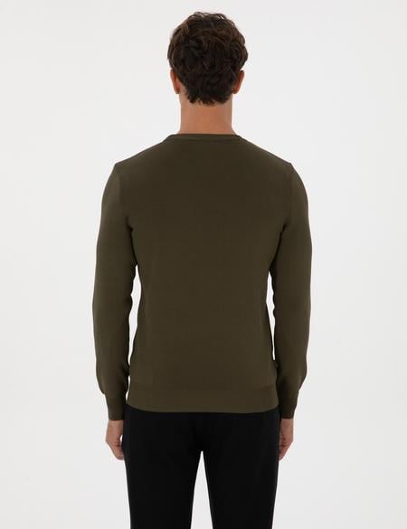 Koyu Haki Regular Fit Bisiklet Yaka Triko Kazak - 50315762019