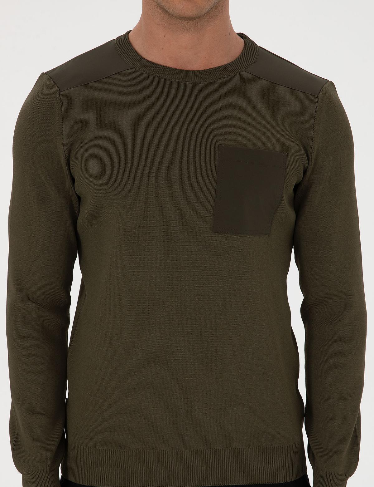 Koyu Haki Regular Fit Bisiklet Yaka Triko Kazak - 50315762019