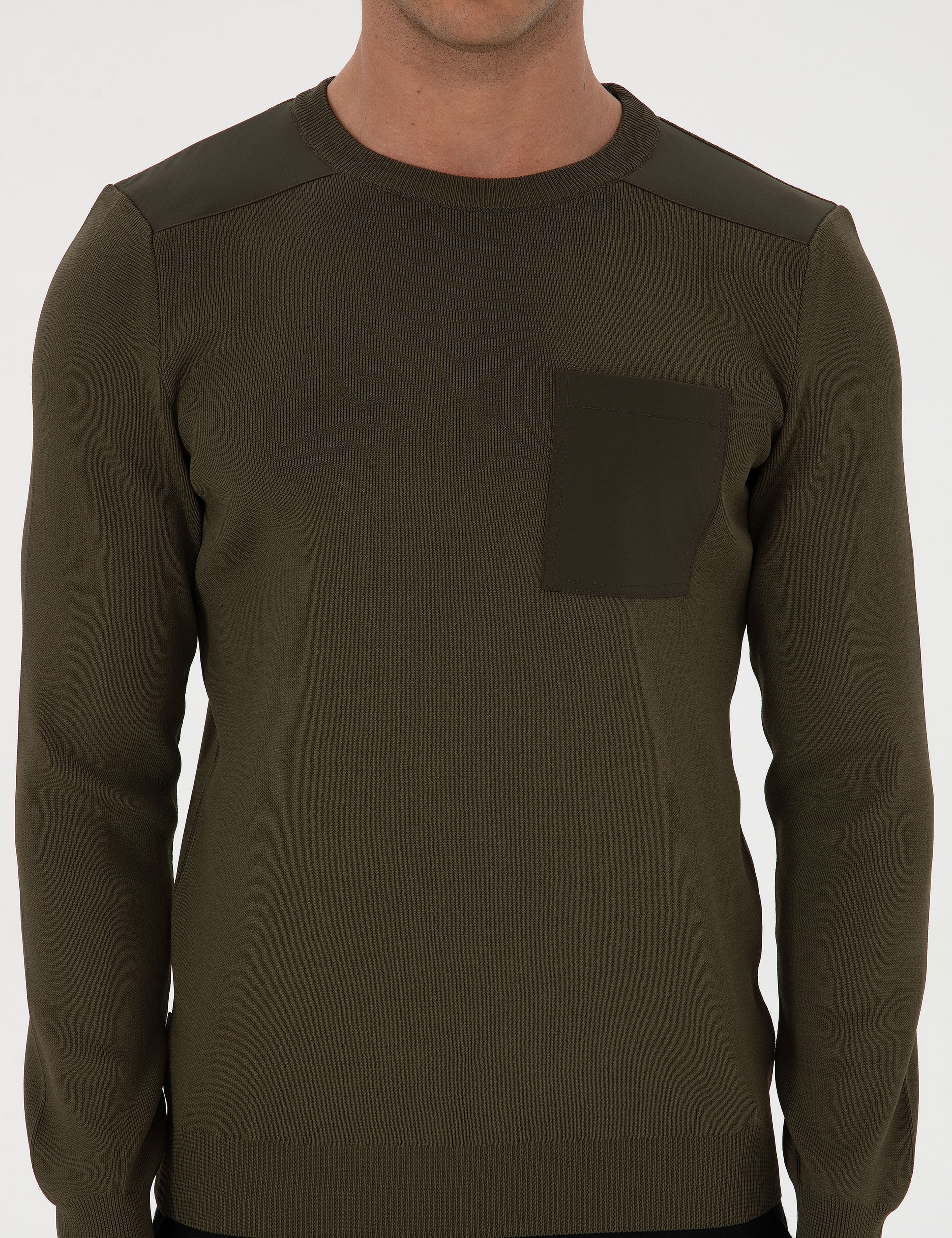 Koyu Haki Regular Fit Bisiklet Yaka Triko Kazak - Image 6