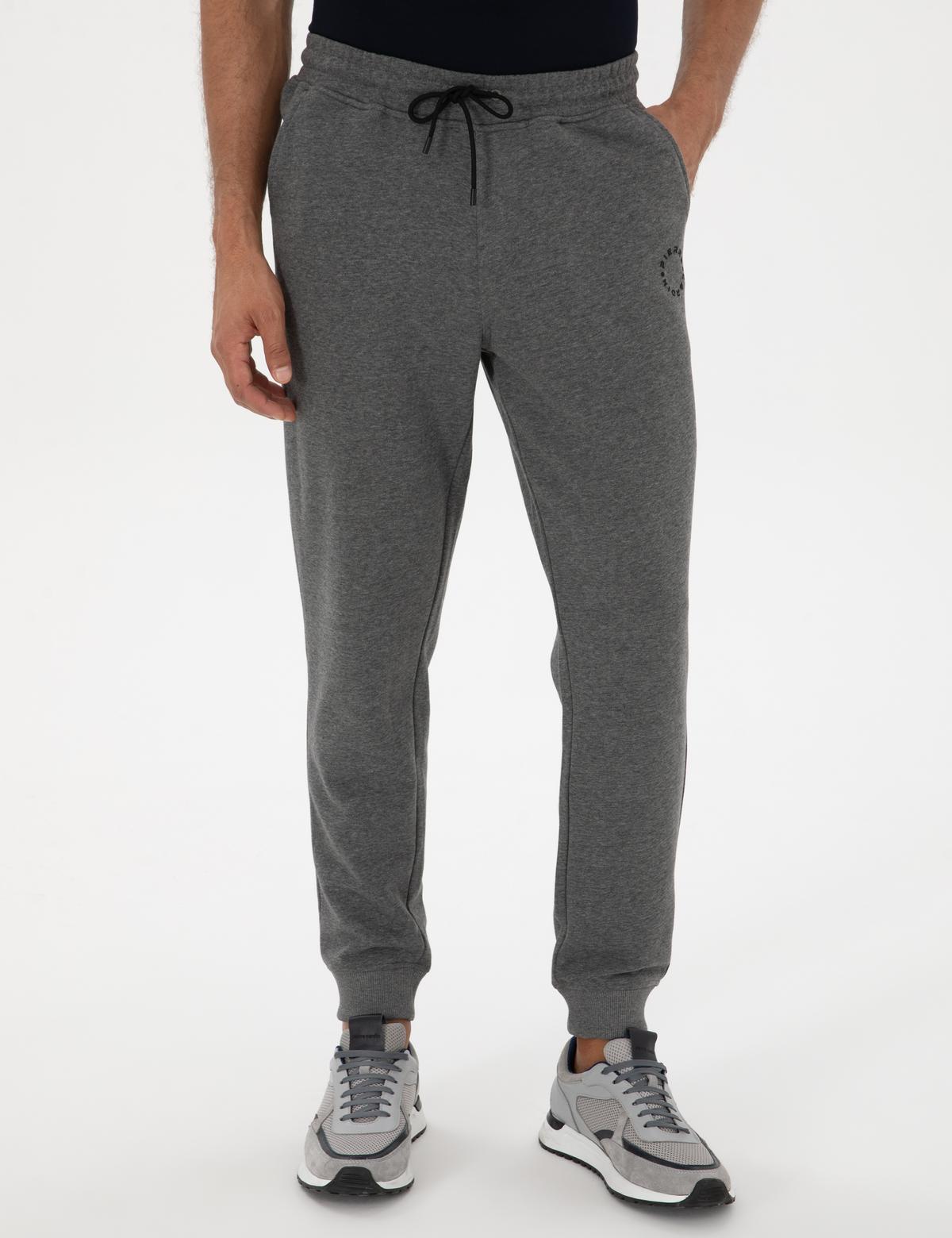 Antrasit Melanj Slim Fit 3 İplik Paçası Lastikli Eşofman Altı - 50317676019