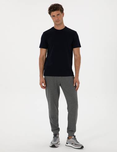 Antrasit Melanj Slim Fit 3 İplik Paçası Lastikli Eşofman Altı