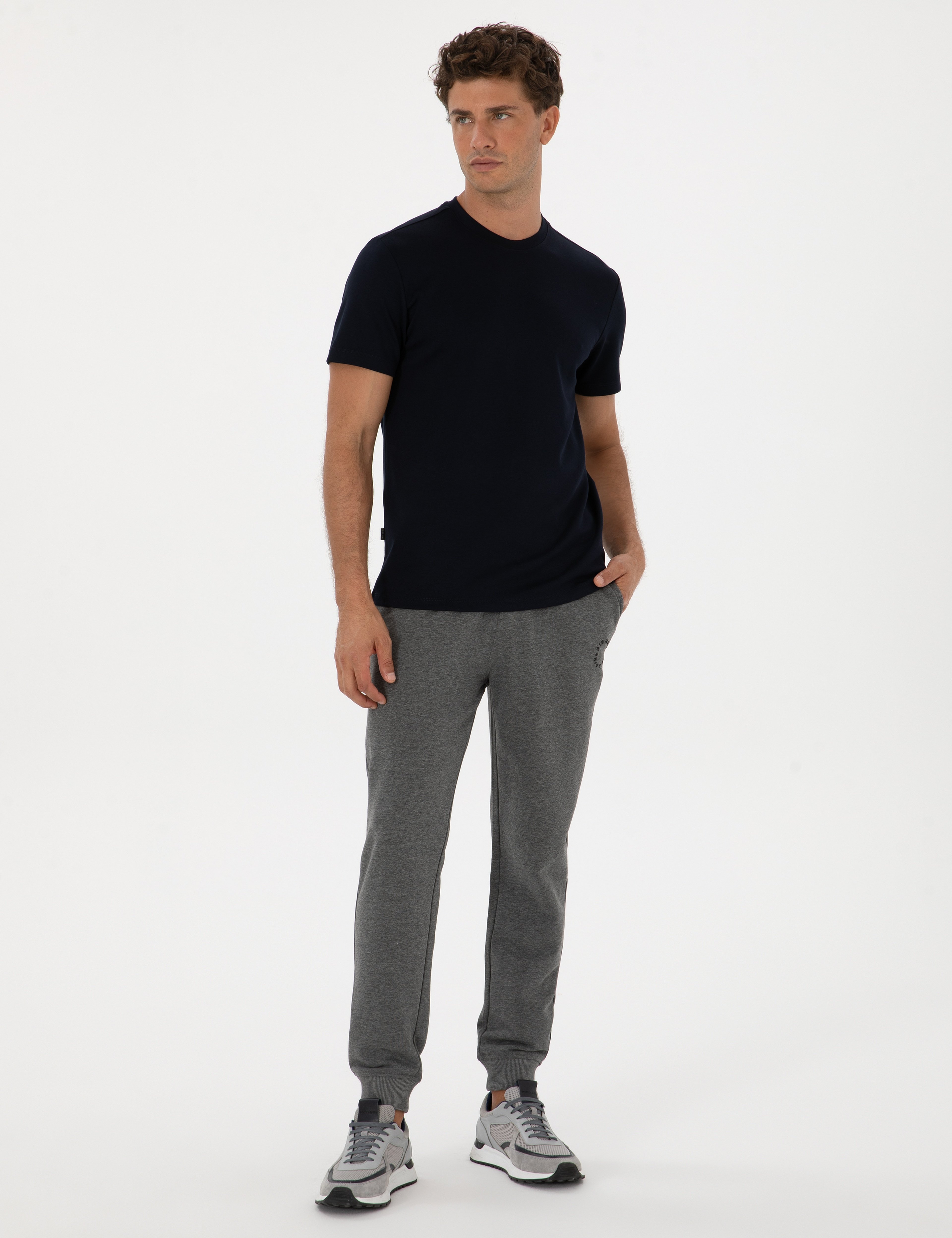 Antrasit Melanj Slim Fit 3 İplik Paçası Lastikli Eşofman Altı - Image 1