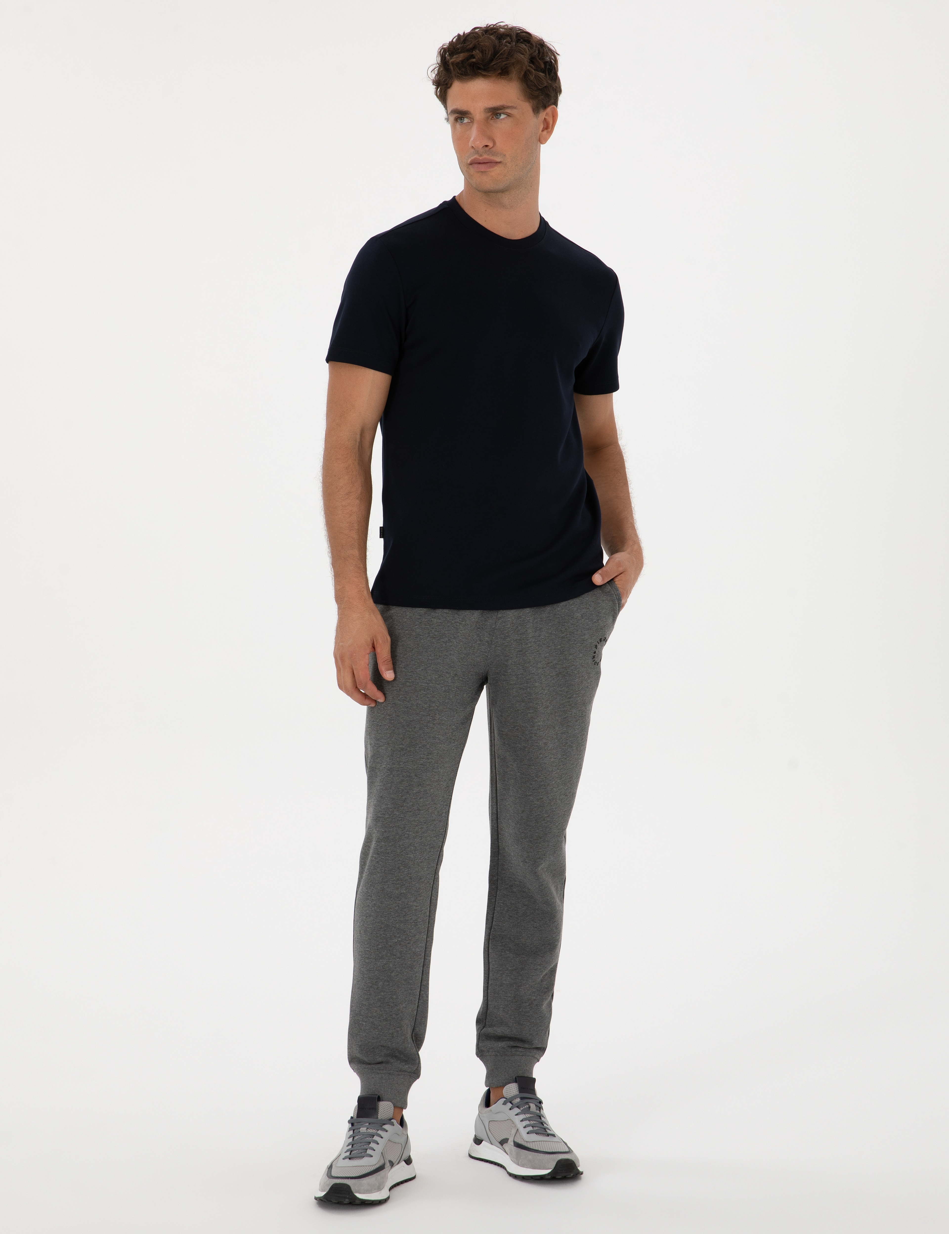 Antrasit Melanj Slim Fit 3 İplik Paçası Lastikli Eşofman Altı