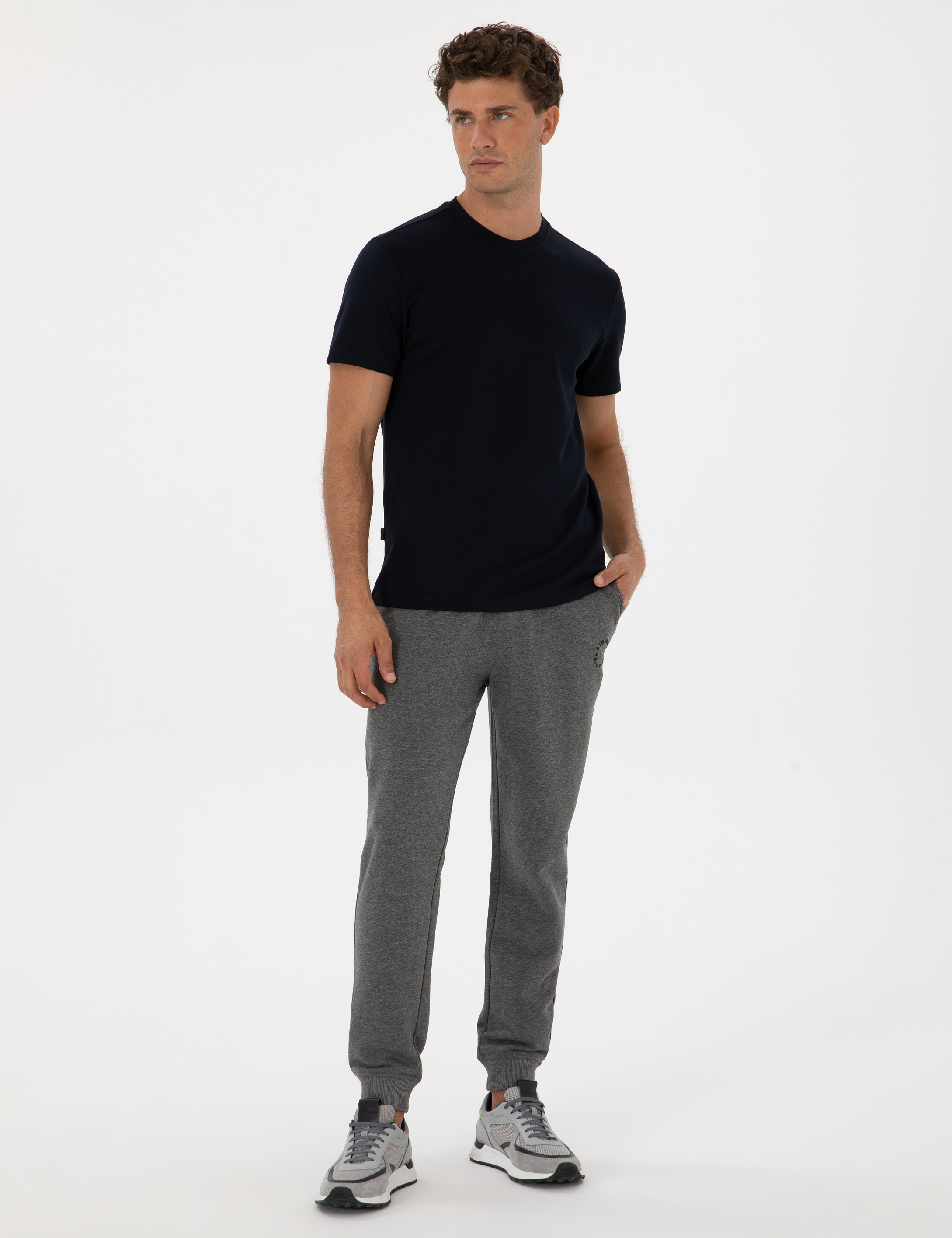 Antrasit Melanj Slim Fit 3 İplik Paçası Lastikli Eşofman Altı