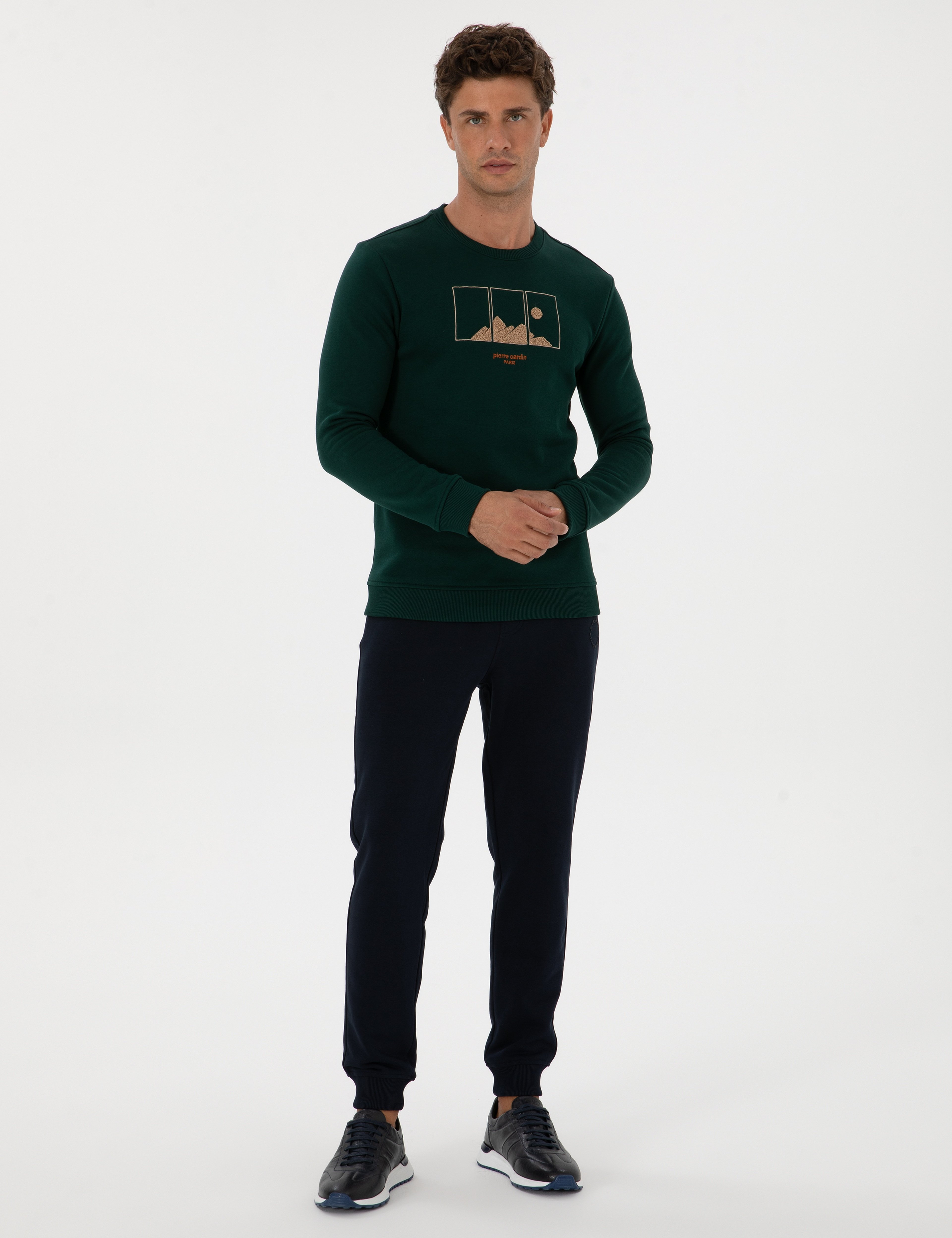 Lacivert Slim Fit 3 İplik Paçası Lastikli Eşofman Altı - Image 1