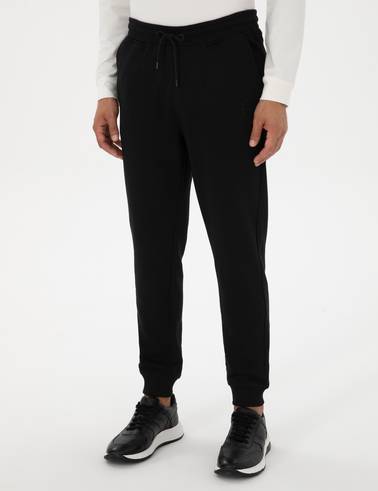 Siyah Slim Fit 3 İplik Paçası Lastikli Eşofman Altı