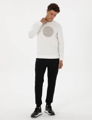 Siyah Slim Fit 3 İplik Paçası Lastikli Eşofman Altı