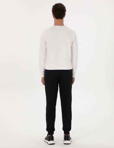 Siyah Slim Fit 3 İplik Paçası Lastikli Eşofman Altı