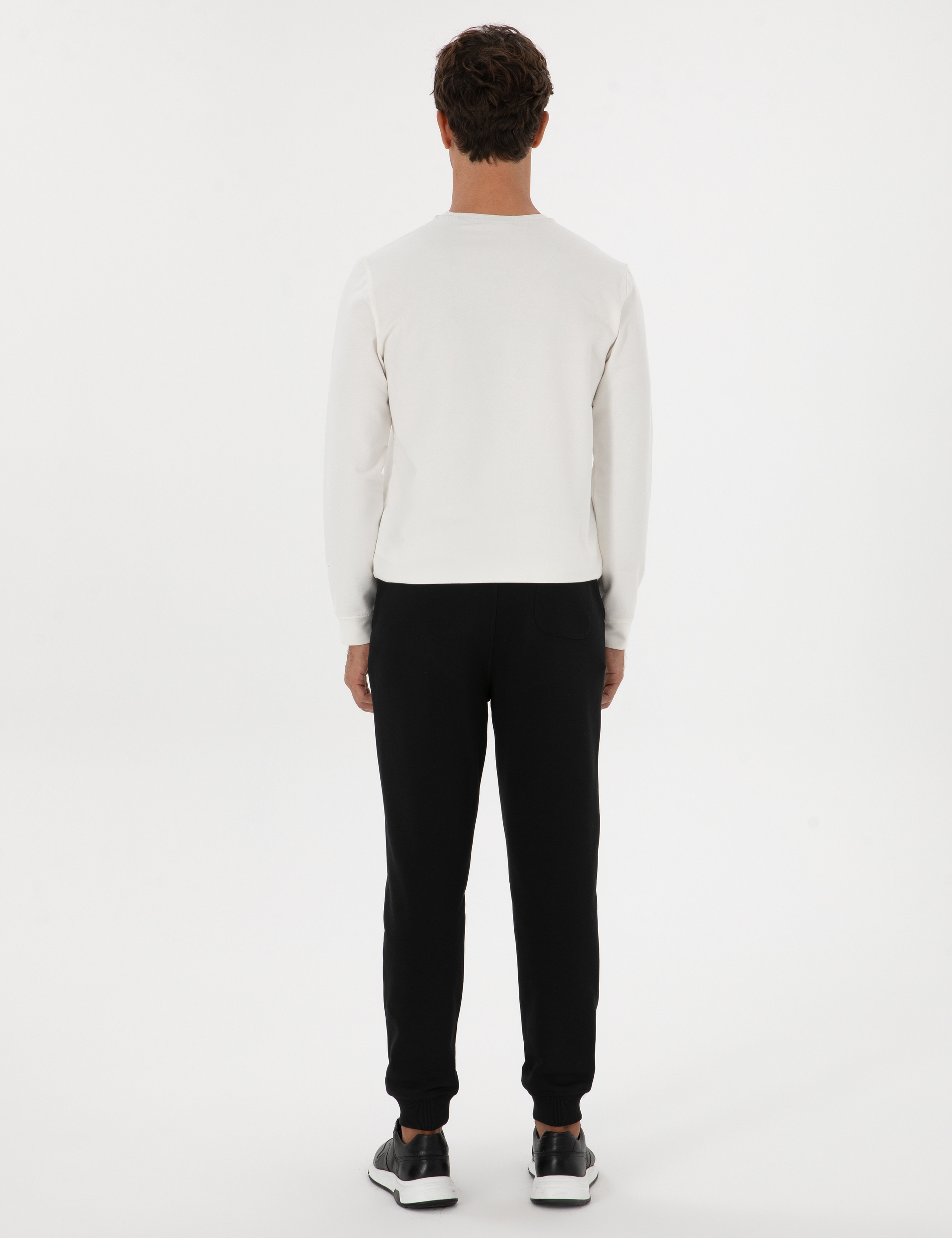 Siyah Slim Fit 3 İplik Paçası Lastikli Eşofman Altı