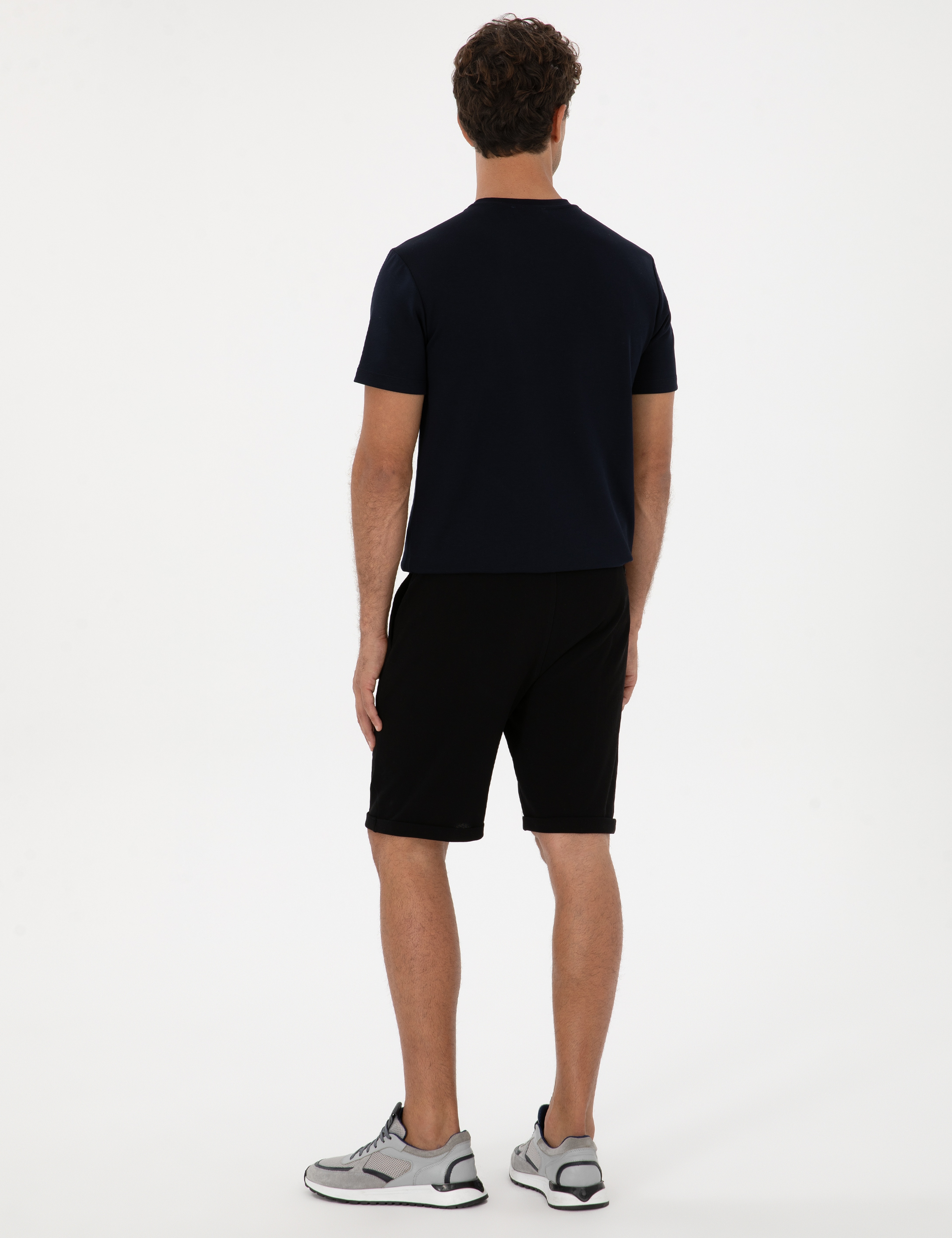 Siyah Regular Fit Örme Şort - Image 4