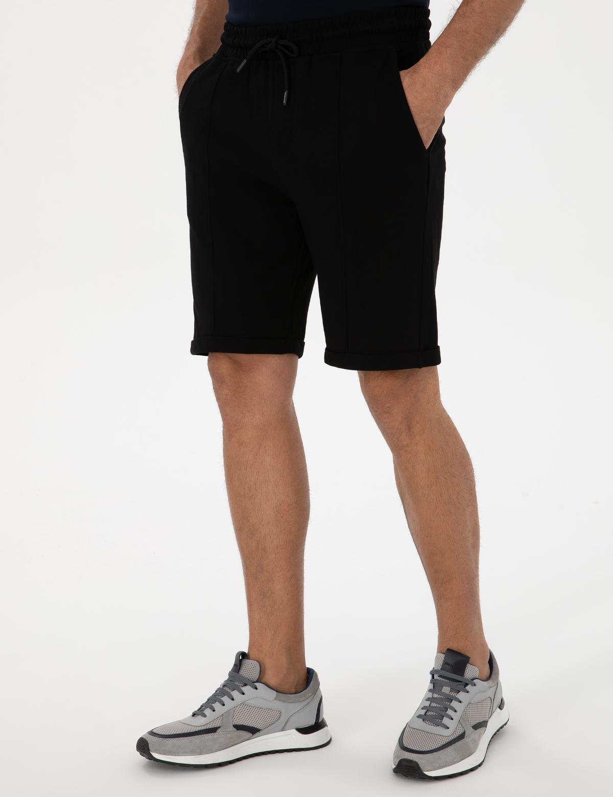 Siyah Regular Fit Örme Şort - 50310567006