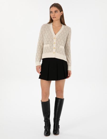 Ekru Regular Fit Triko Hırka - 50310988004