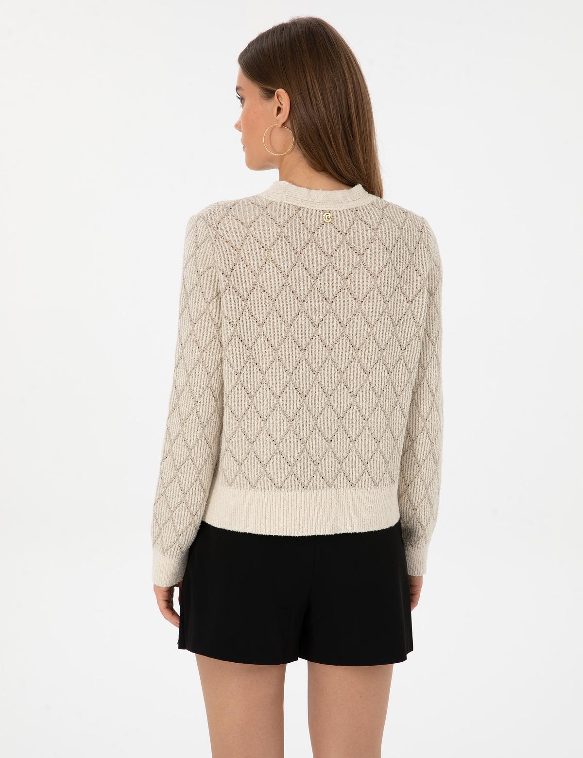 Ekru Regular Fit Triko Hırka - 50310988004