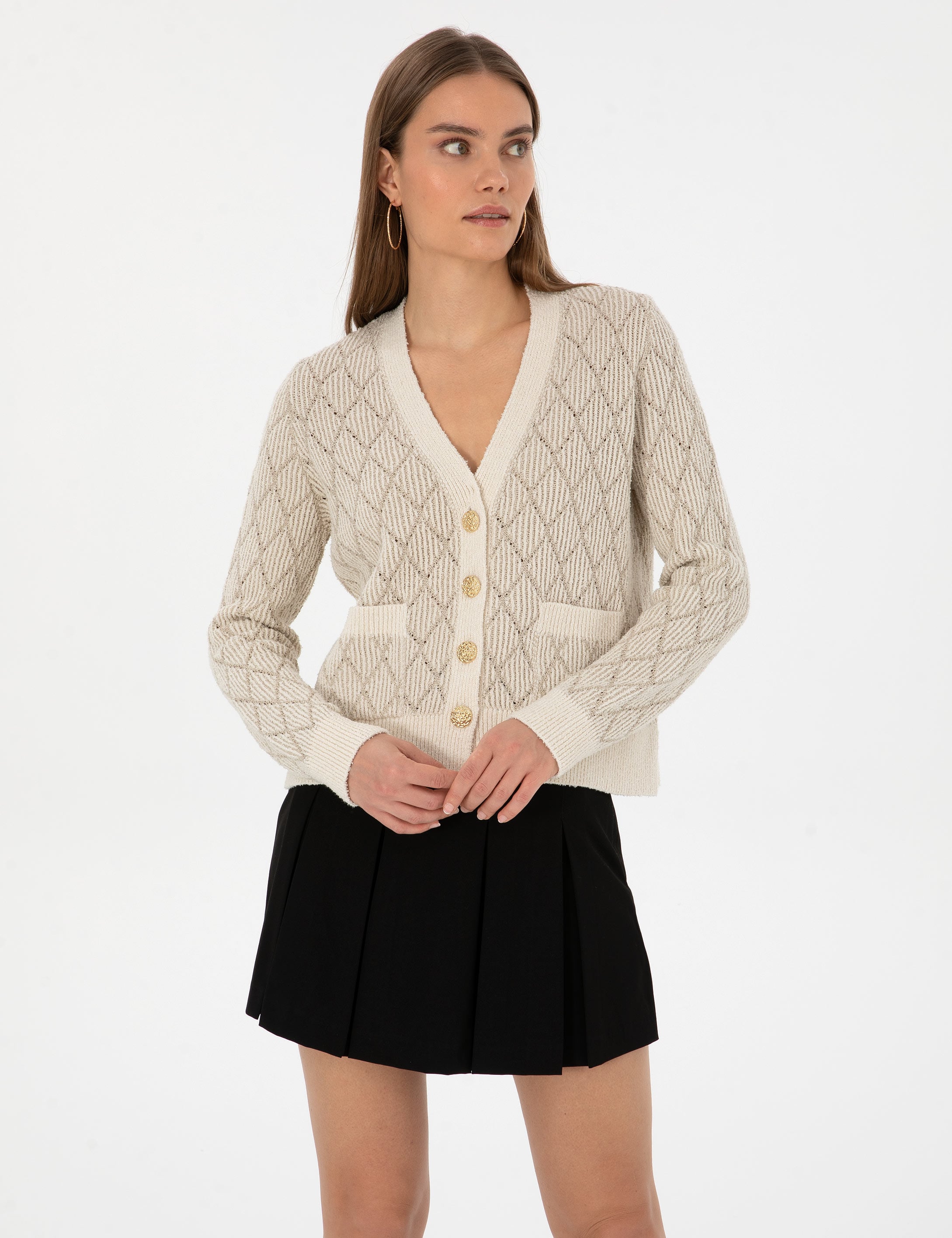 Ekru Regular Fit Triko Hırka