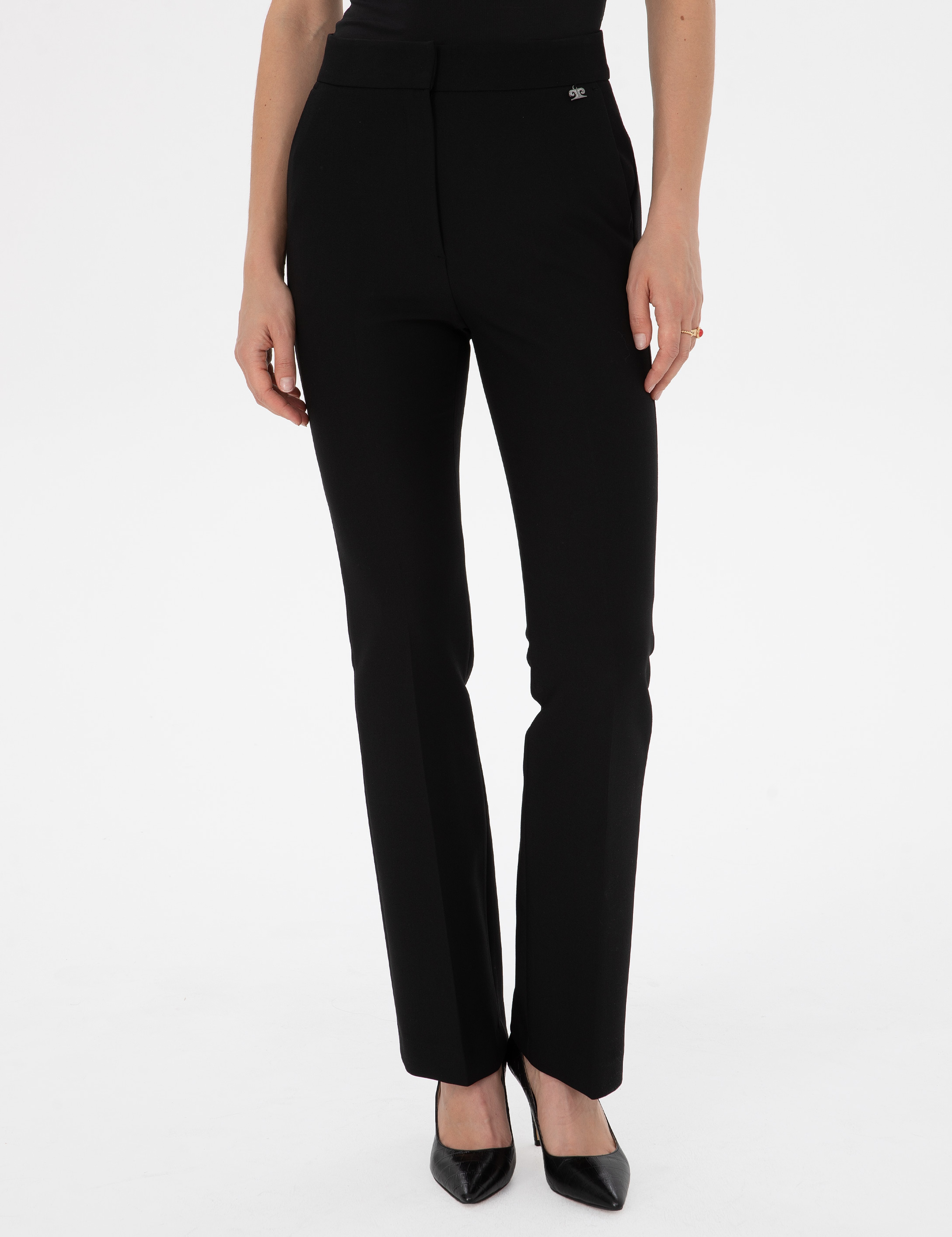 Siyah Flare Fit Kumaş Pantolon - Image 2