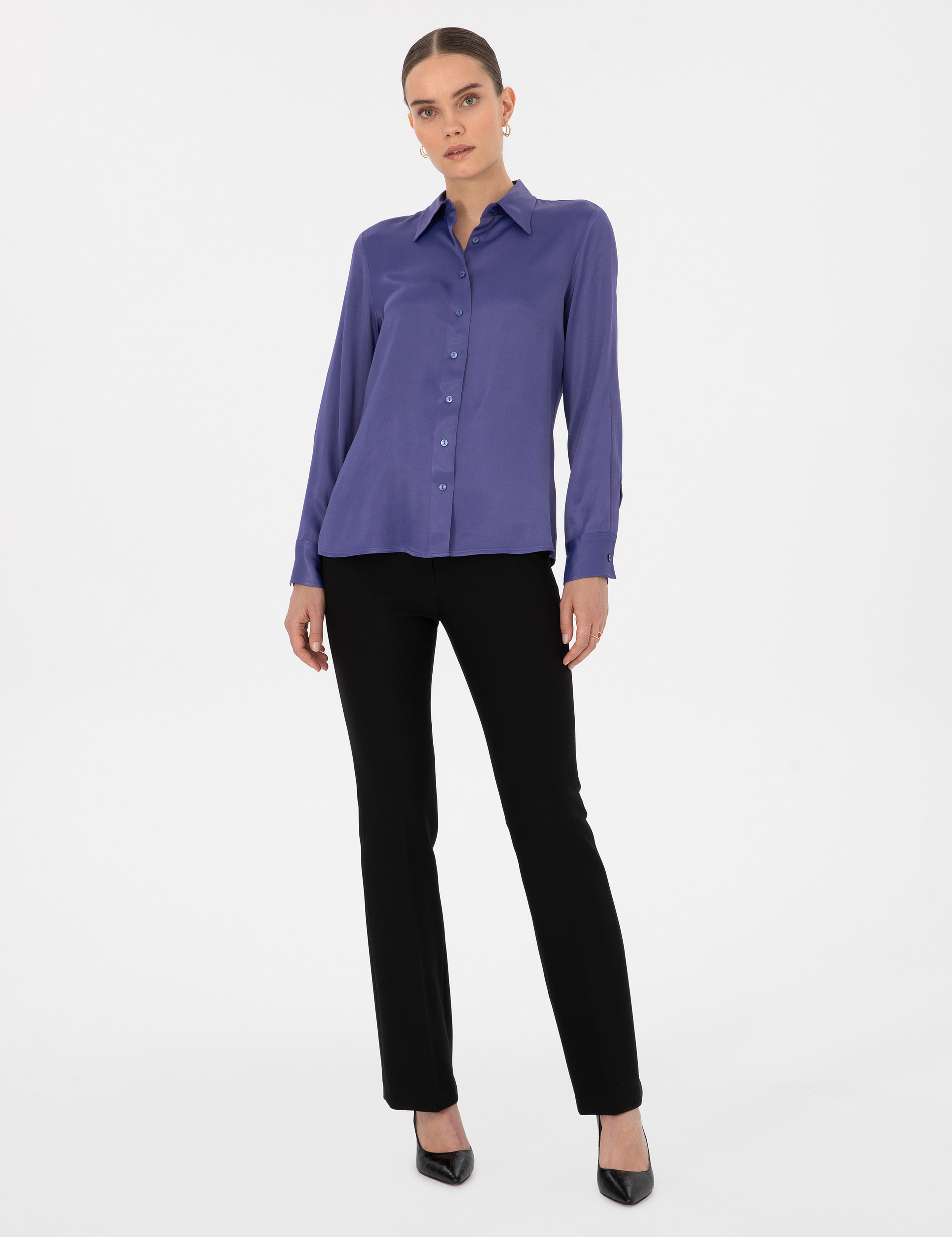 Siyah Flare Fit Kumaş Pantolon - Image 1