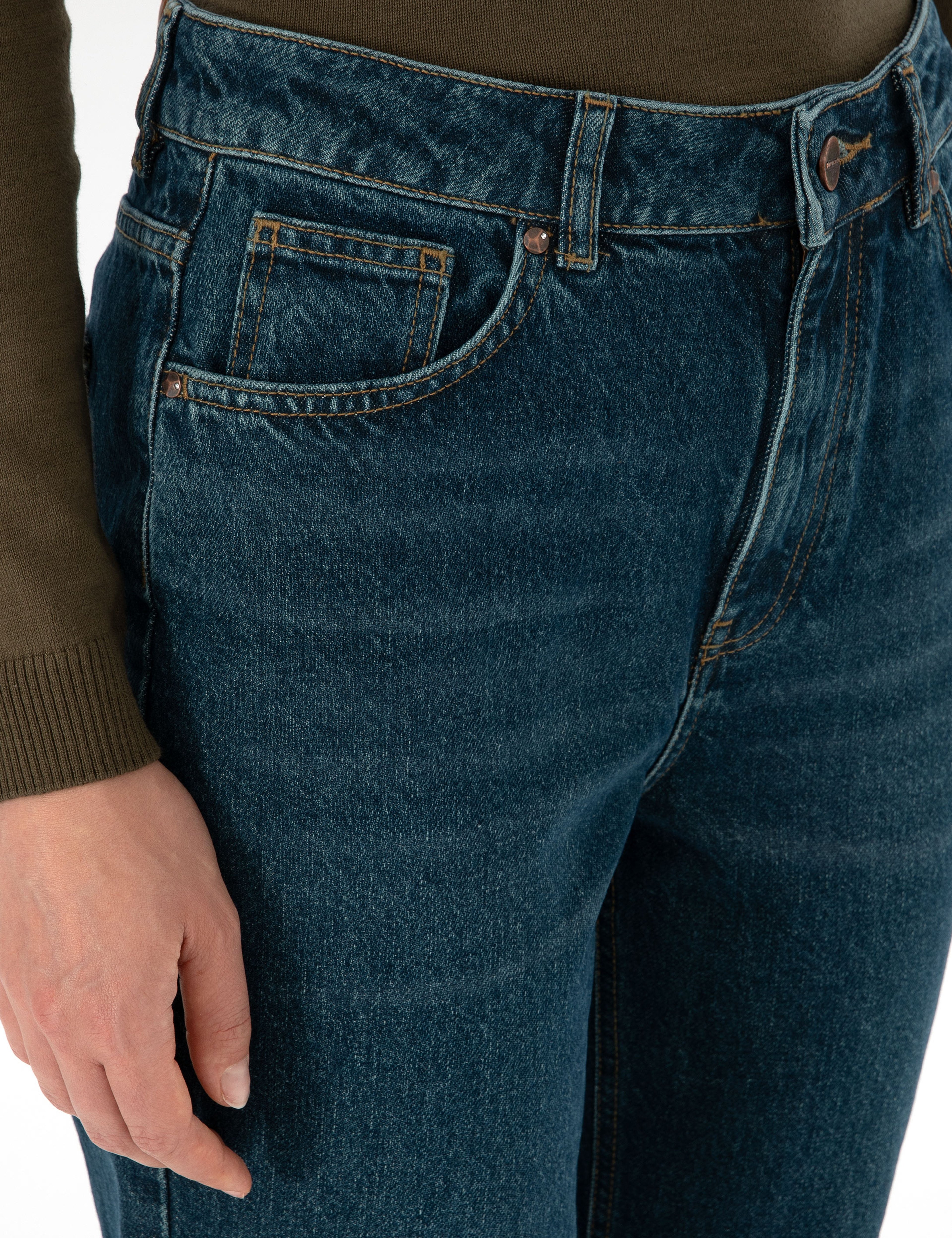 Mom Hıgh Waıst Koyu İndigo Jean Pantolon - Image 5