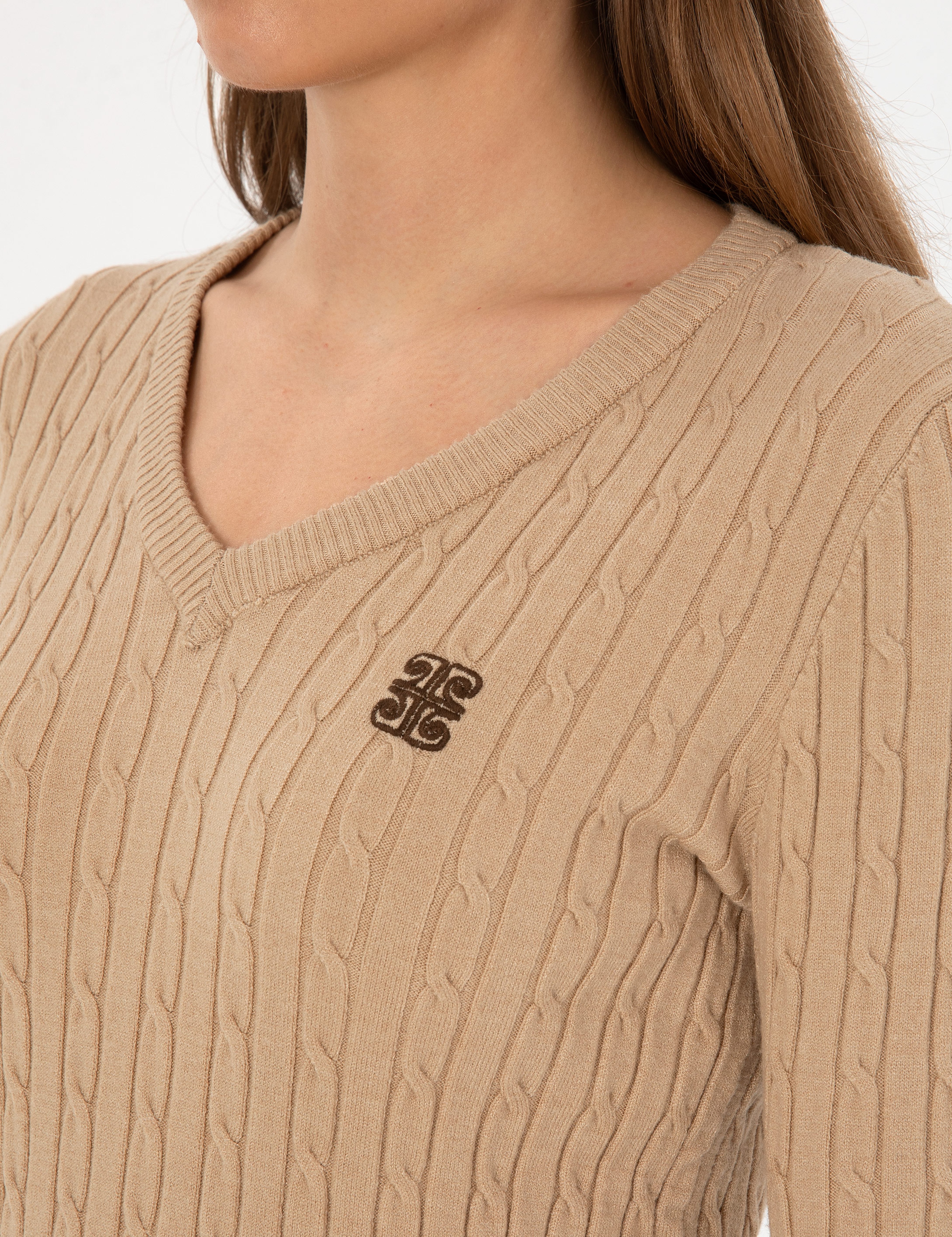 Bej Melanj Extra Slim Fit Basic Kazak - Image 7