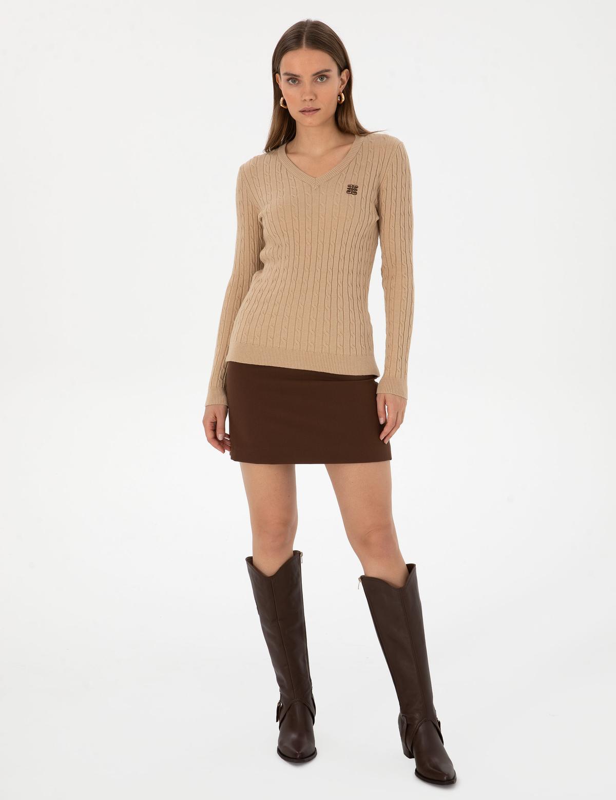 Bej Melanj Ex. Slim Fit Basic Kazak - 50317062032