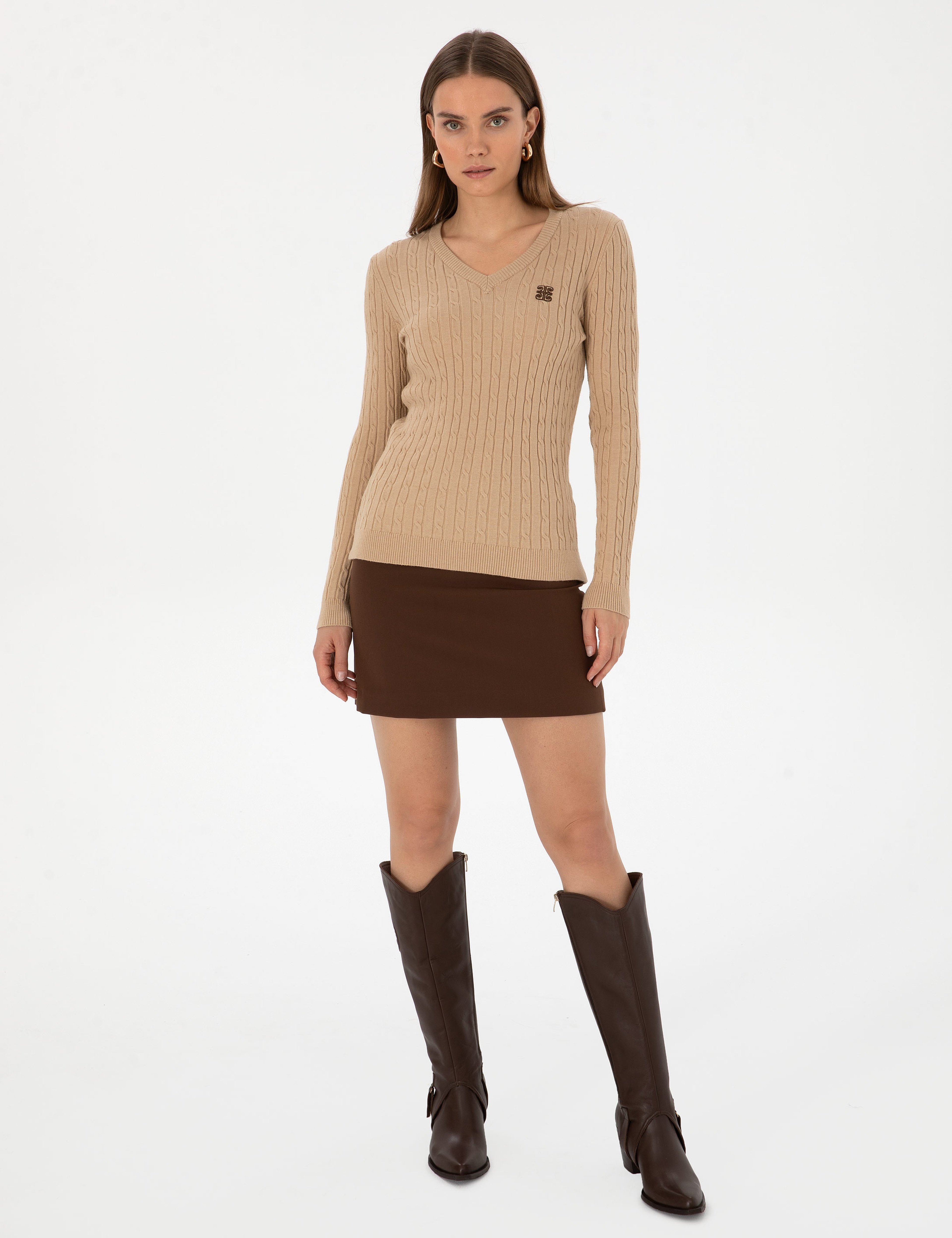 Bej Melanj Extra Slim Fit Basic Kazak - Image 4