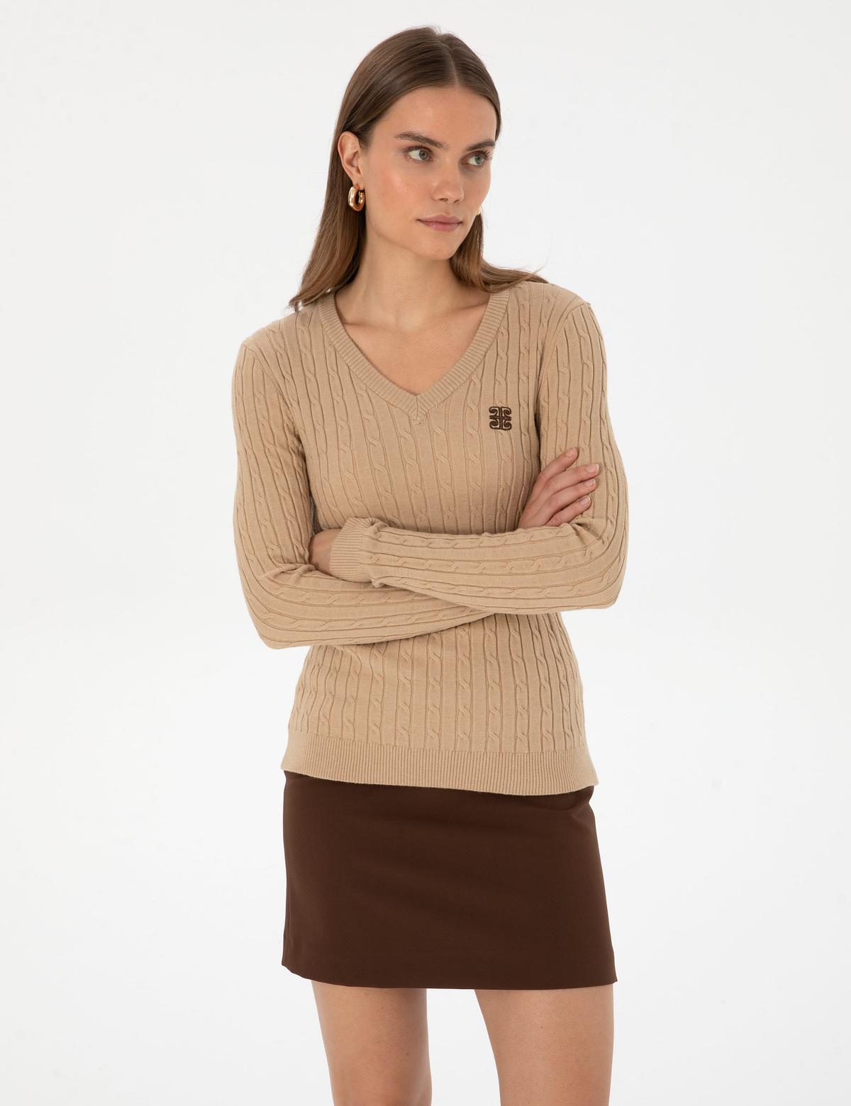 Bej Melanj Ex. Slim Fit Basic Kazak - 50317062032