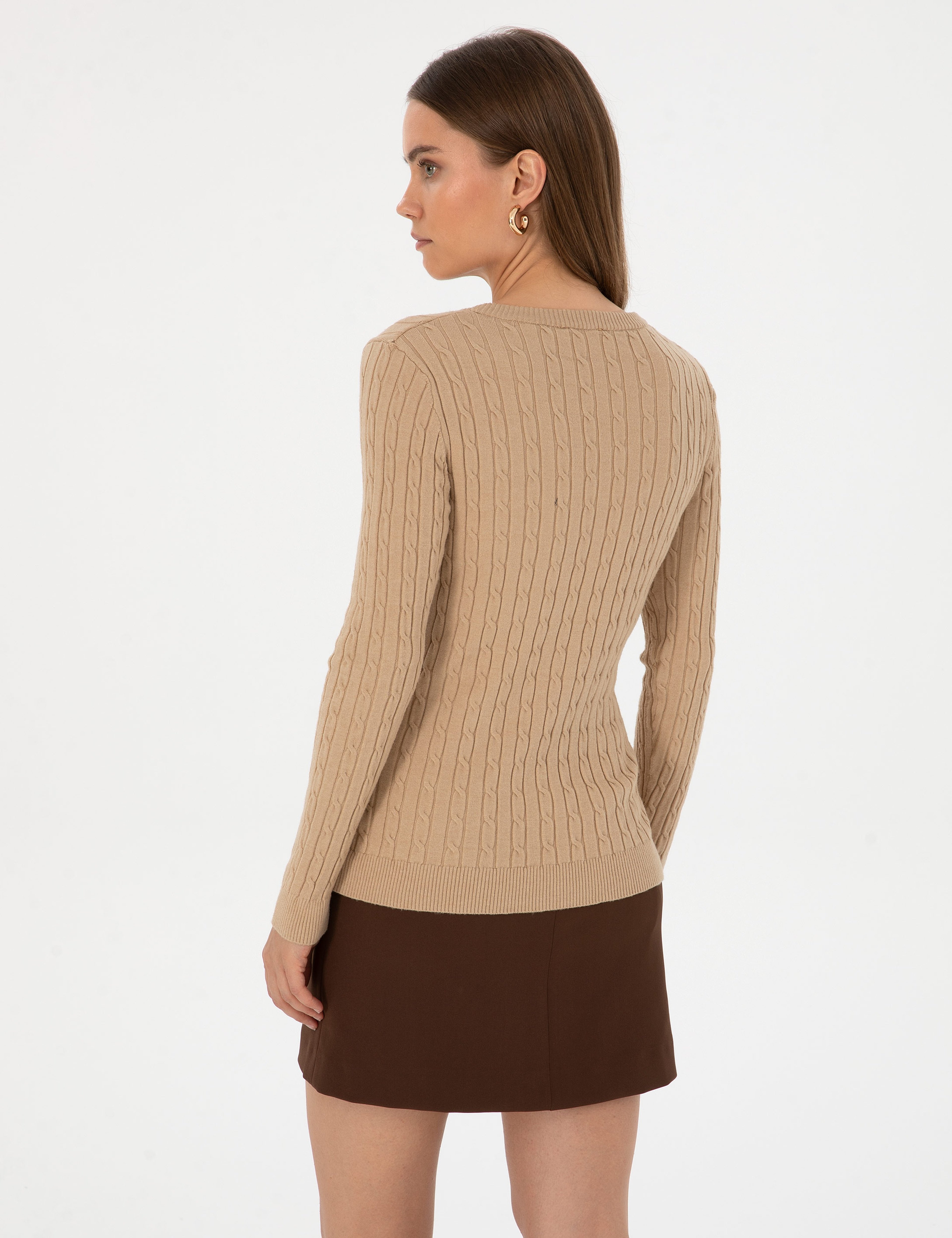 Bej Melanj Extra Slim Fit Basic Kazak - Image 5